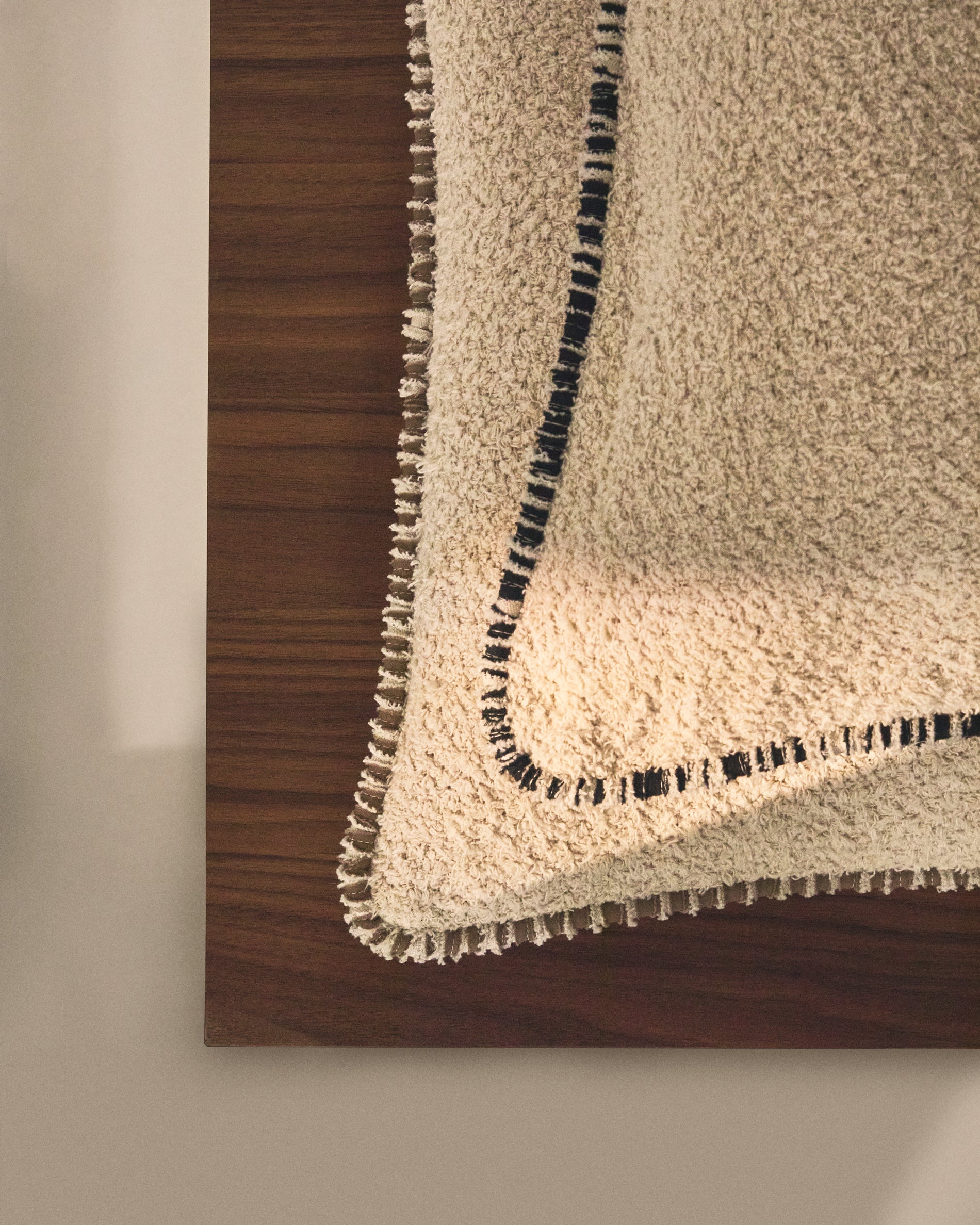 Enari beige cotton cushion cover with contrasting brown trim 50 x 50cm - Lifestyle