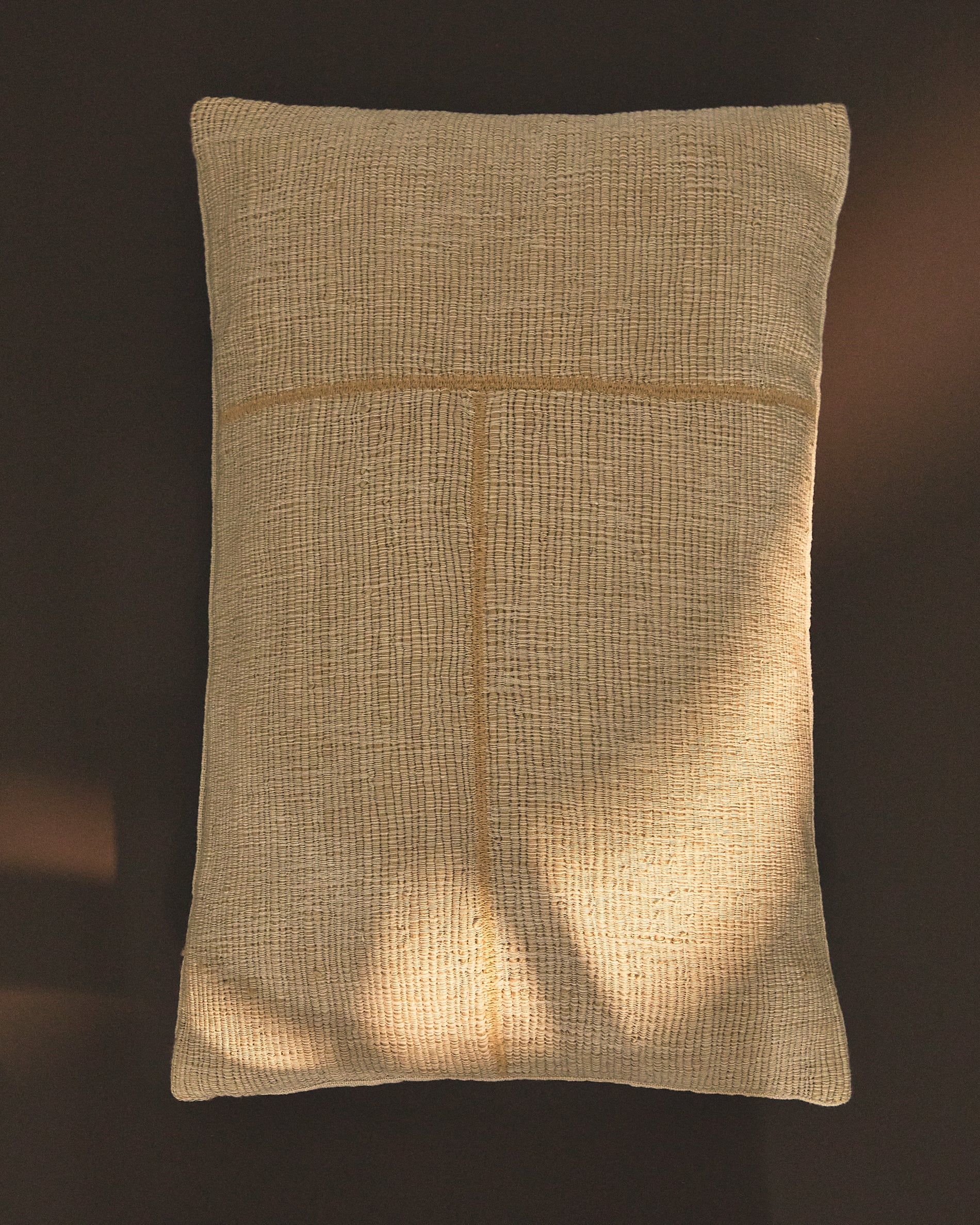 Anvera beige viscose jacquard cushion cover with yellow contrasting lines 40 x 60 cm - Lifestyle