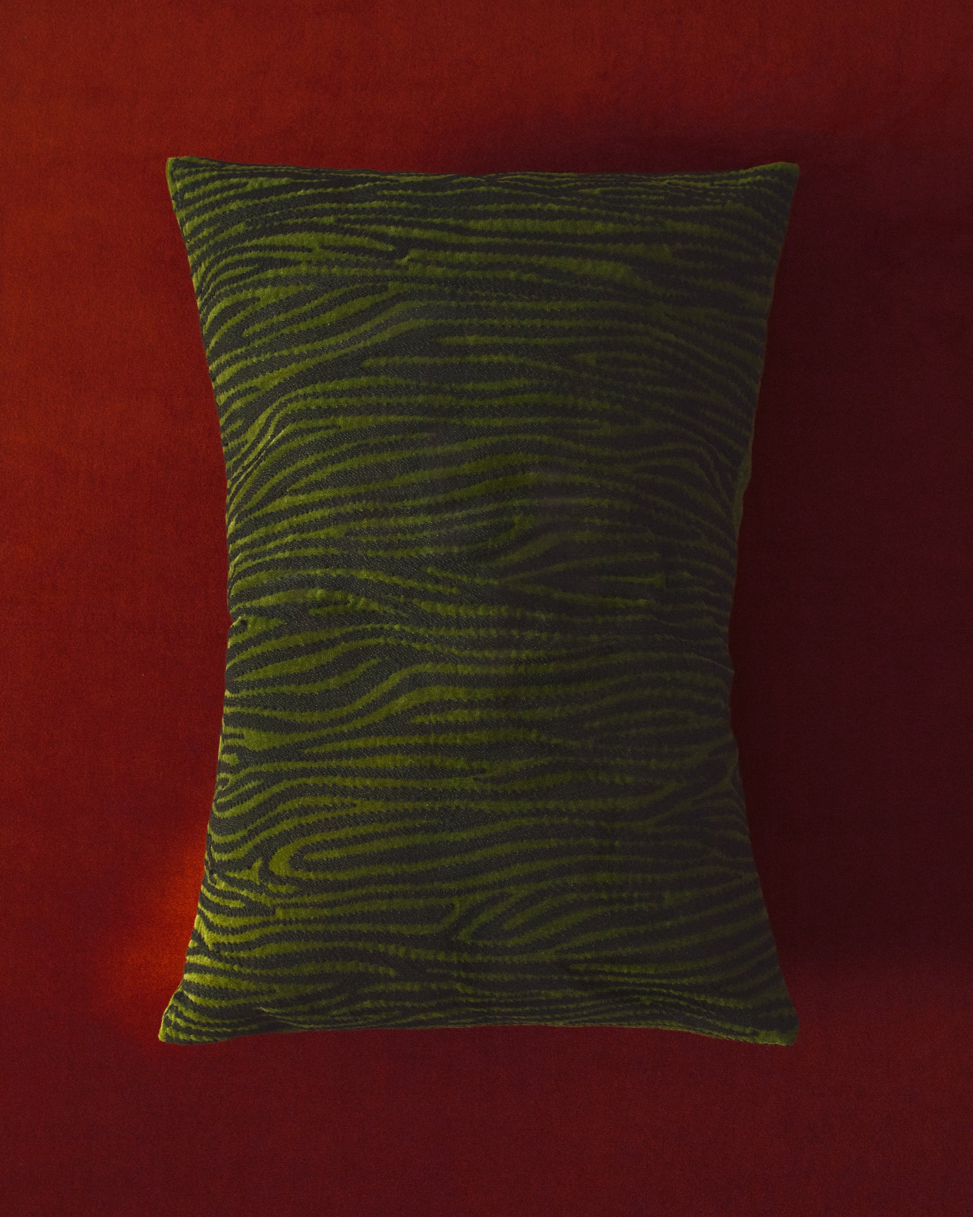 Davina cotton cushion cover with green zebra embroidery 40 x 60 cm - Lifestyle