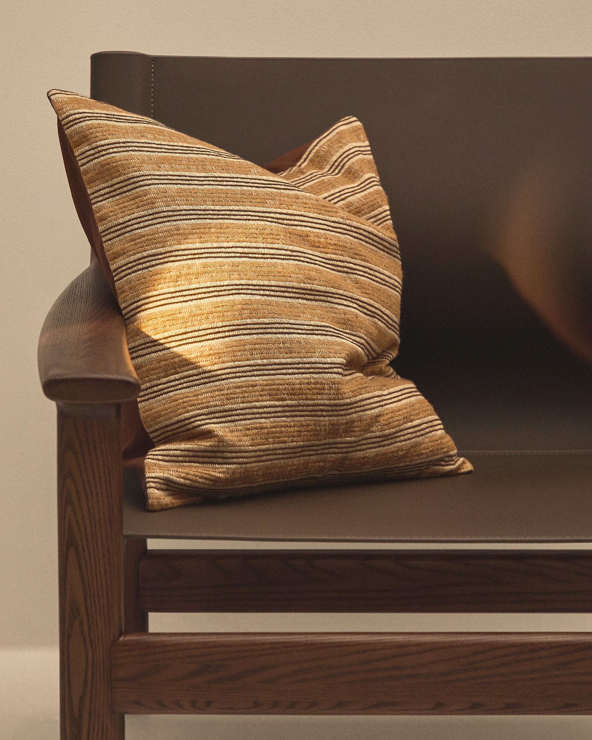 Tavina 100% cotton cushion cover with brown embroidery 50 x 50cm - Lifestyle