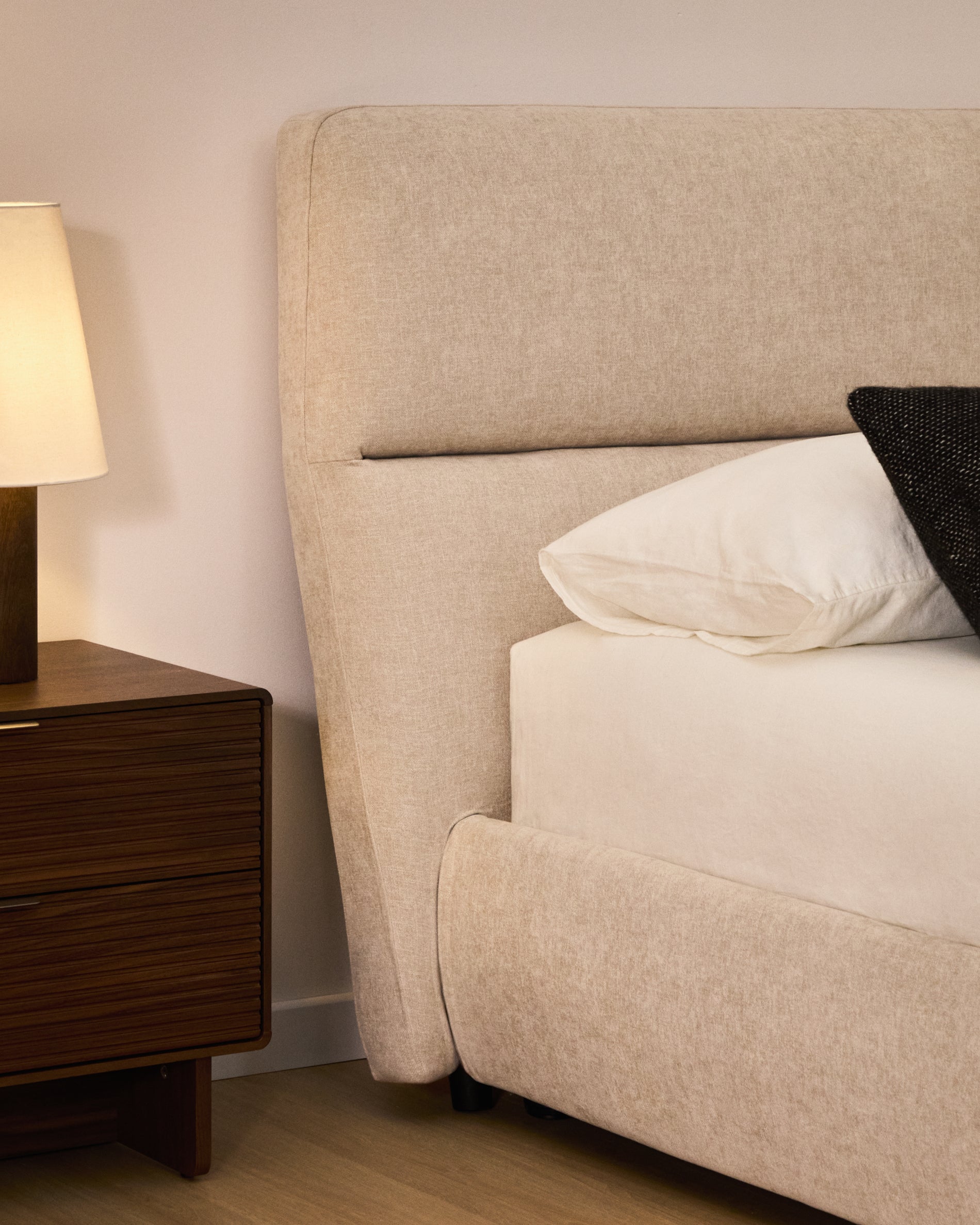 Dafra beige chenille bed with storage base and removable covers for mattress 180 x 200cm - Lifestyle