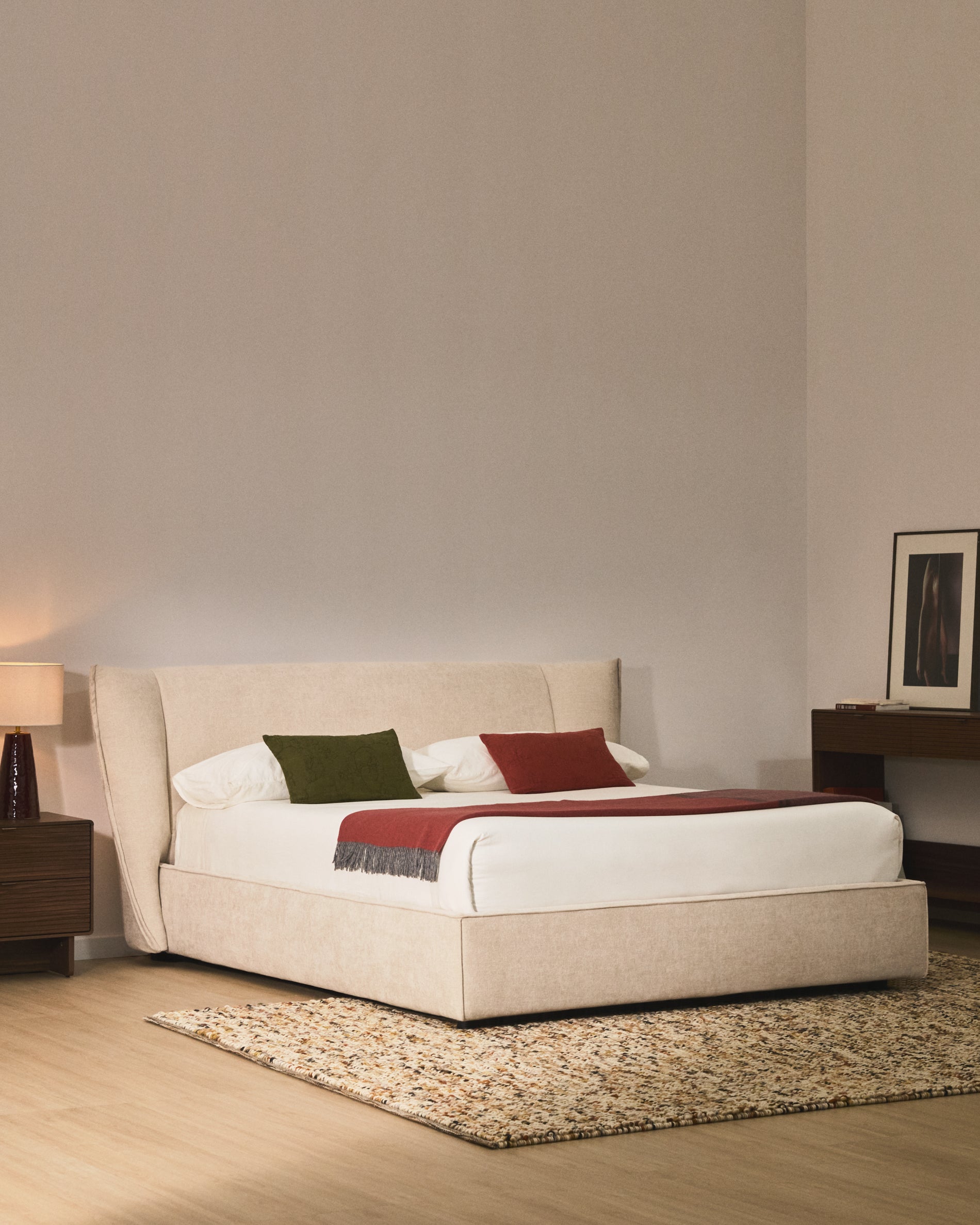 Arvian beige chenille bed with storage base and removable covers for mattress 180 x 200cm - Lifestyle