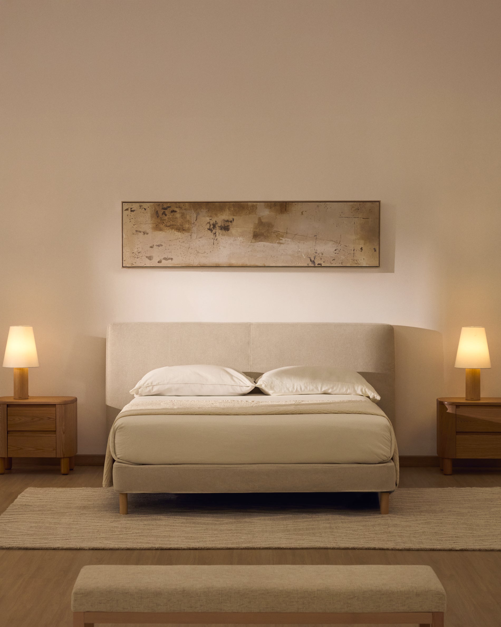Blok ecru headboard with removable cover for bed up to 160cm - Lifestyle