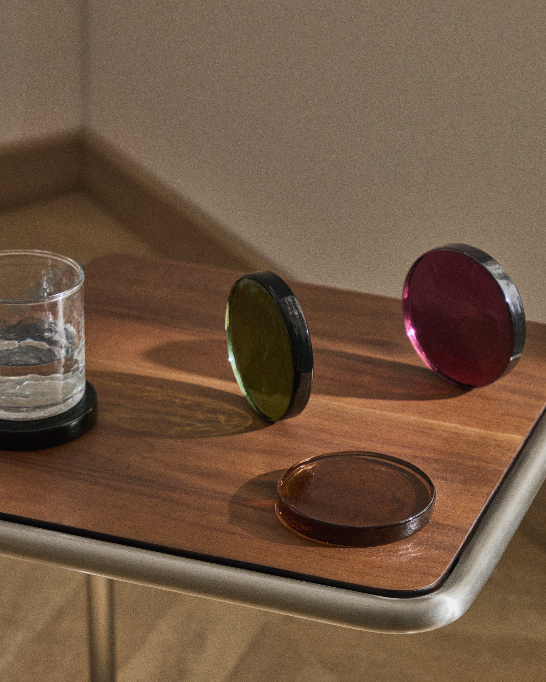 Obila set of 4 multicoloured recycled glass coasters - Lifestyle