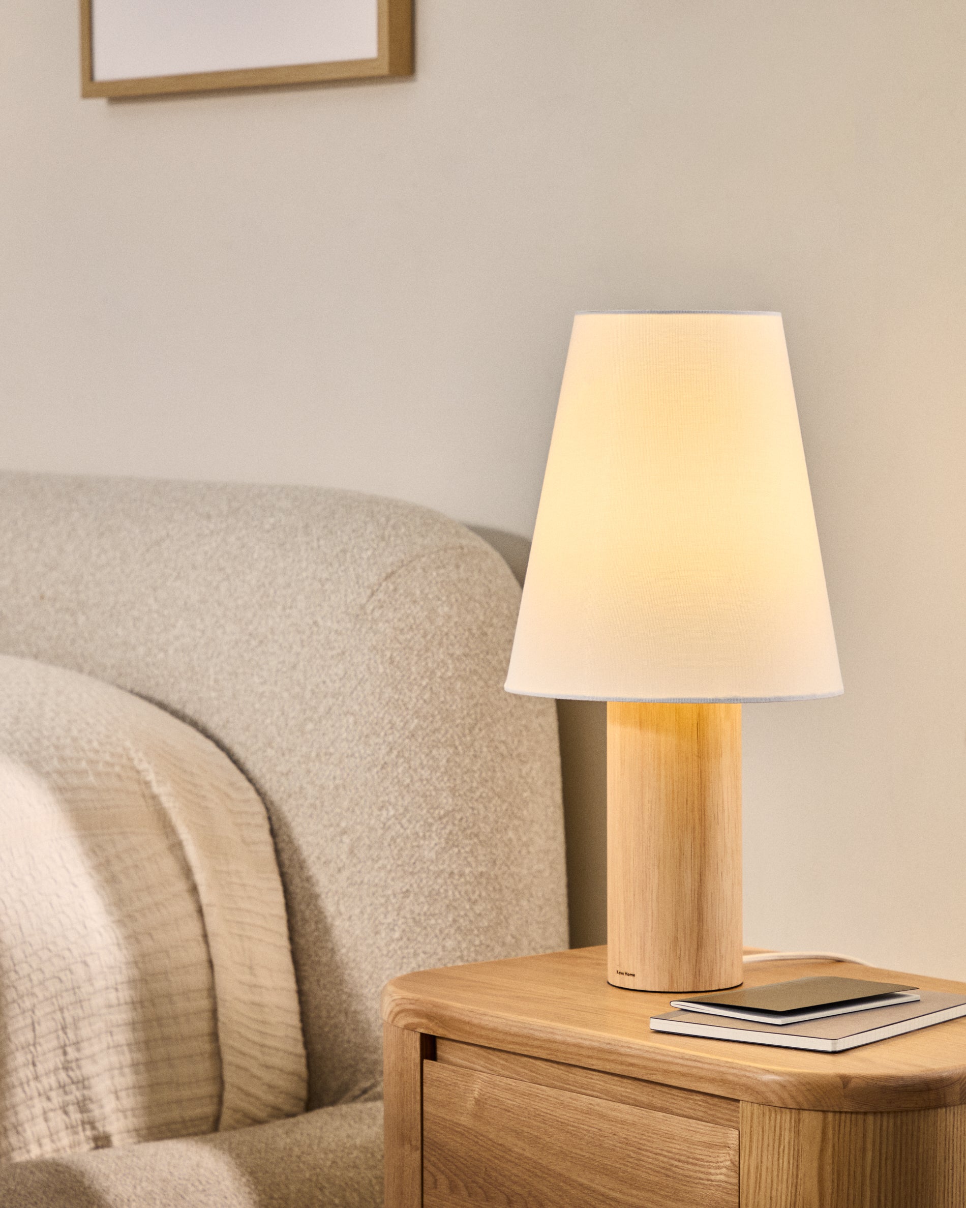 Marga table lamp made from solid rubber wood with natural finish - Lifestyle