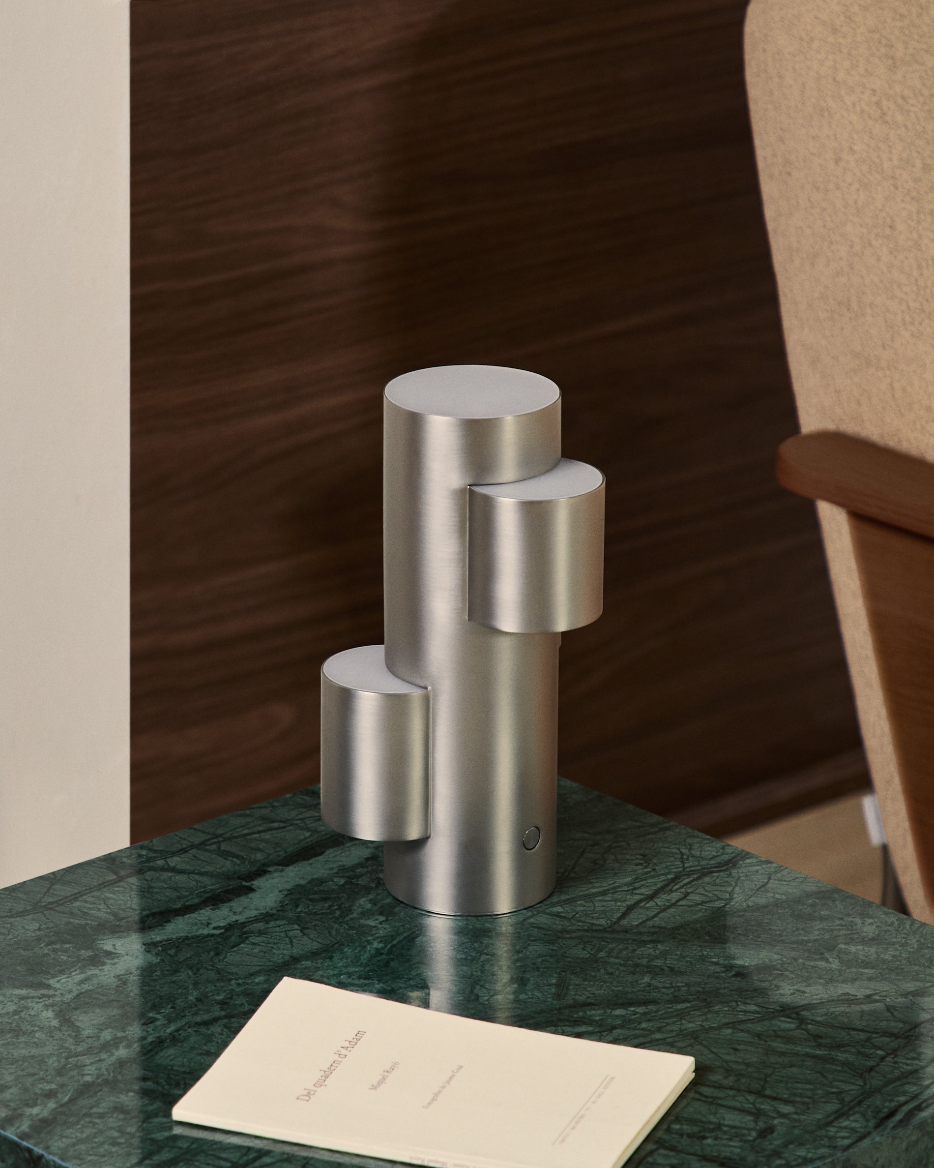 Adrina portable LED table lamp in light grey metal with brushed finish - Lifestyle