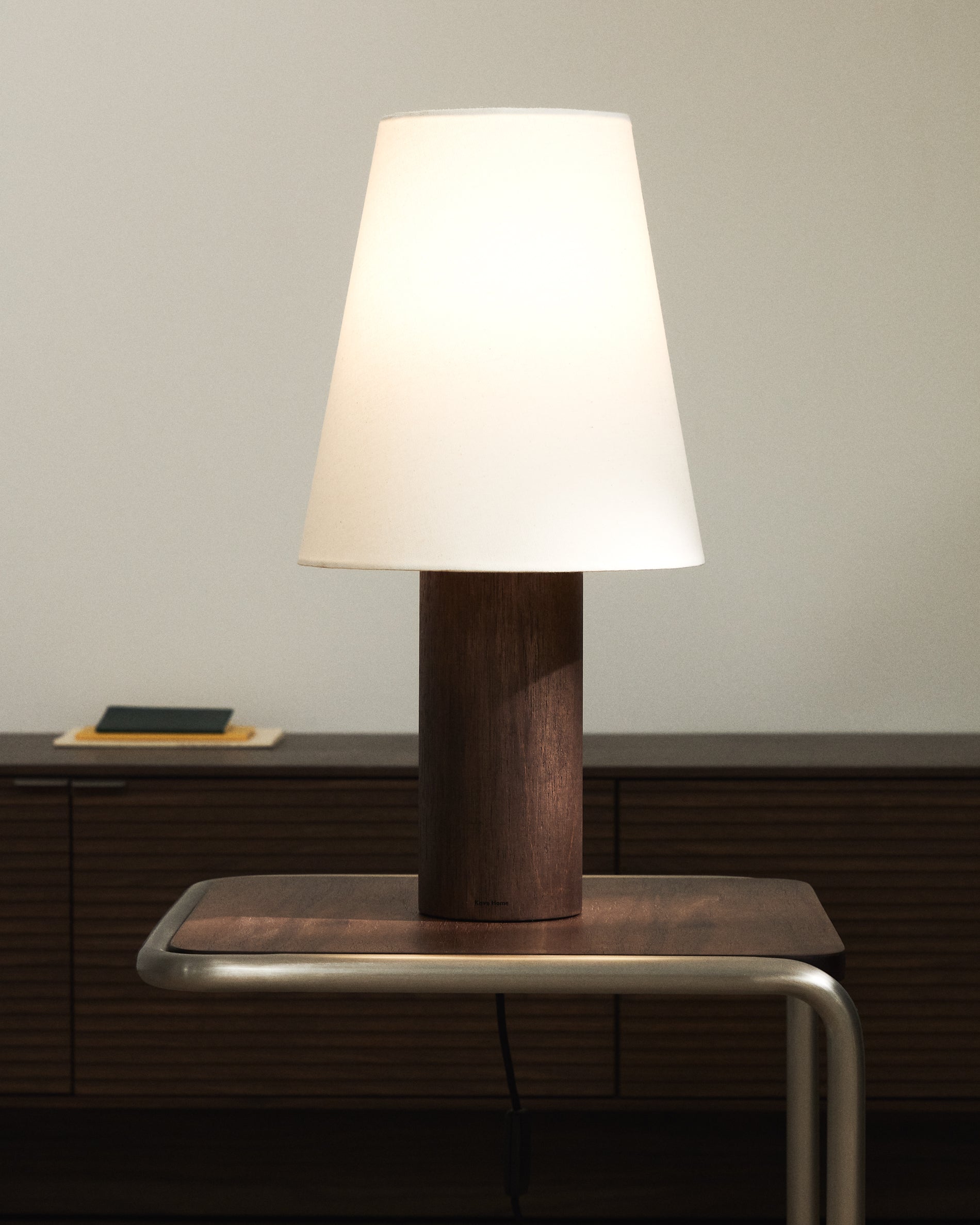 Marga table lamp made from solid rubber wood with dark finish - Lifestyle