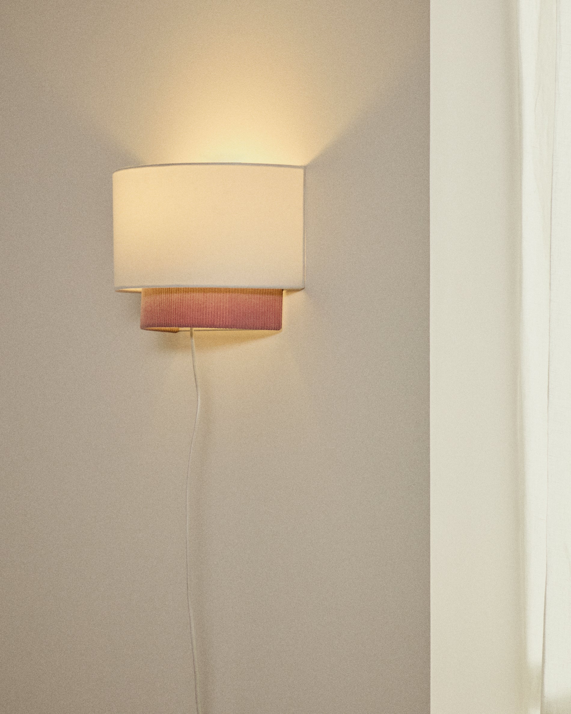 Bianella cotton and pink corduroy wall light Ø 40cm - Lifestyle