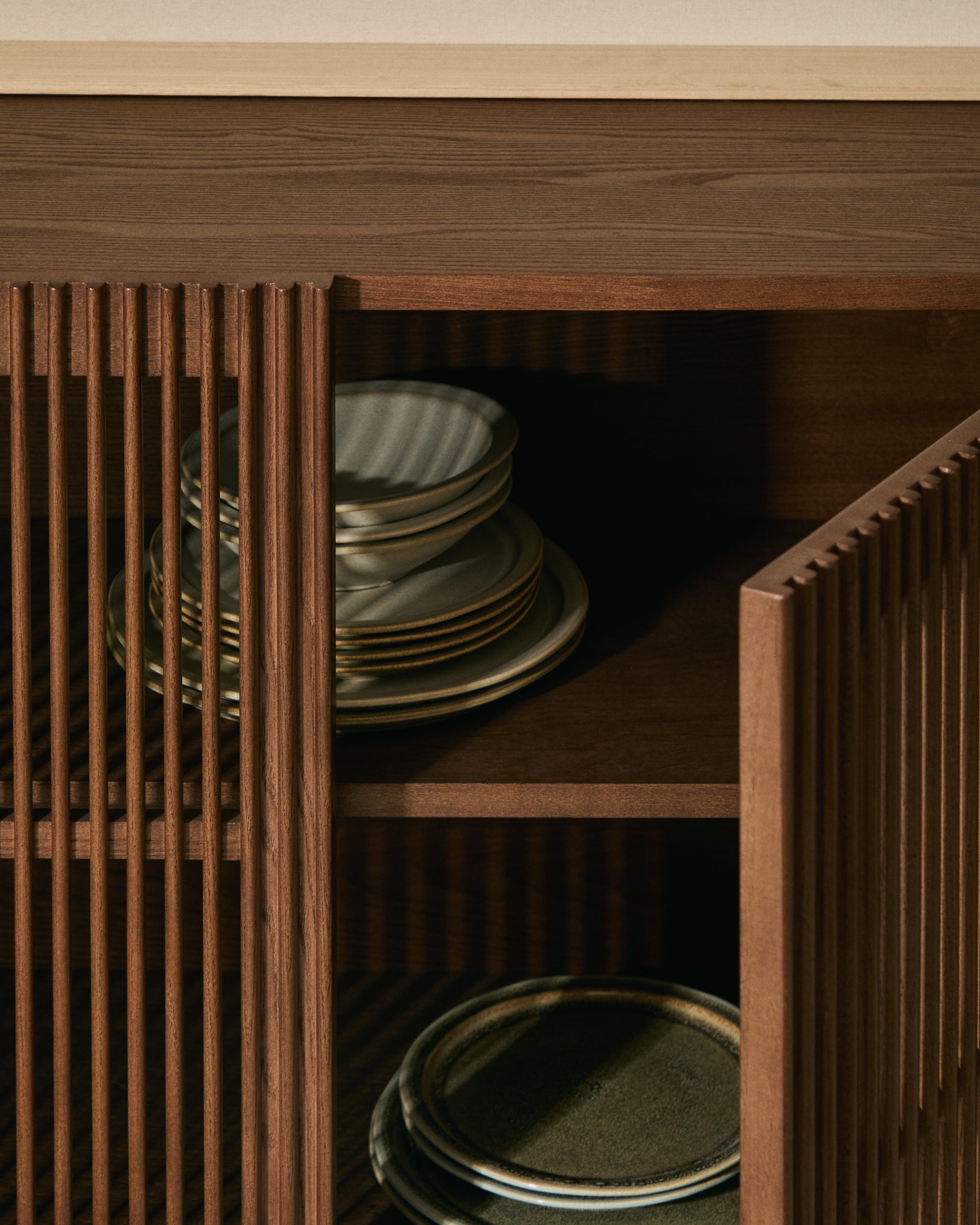 Beyla sideboard in ash veneer and solid ash wood with walnut finish 181 x 71.5cm FSC 100% - Lifestyle