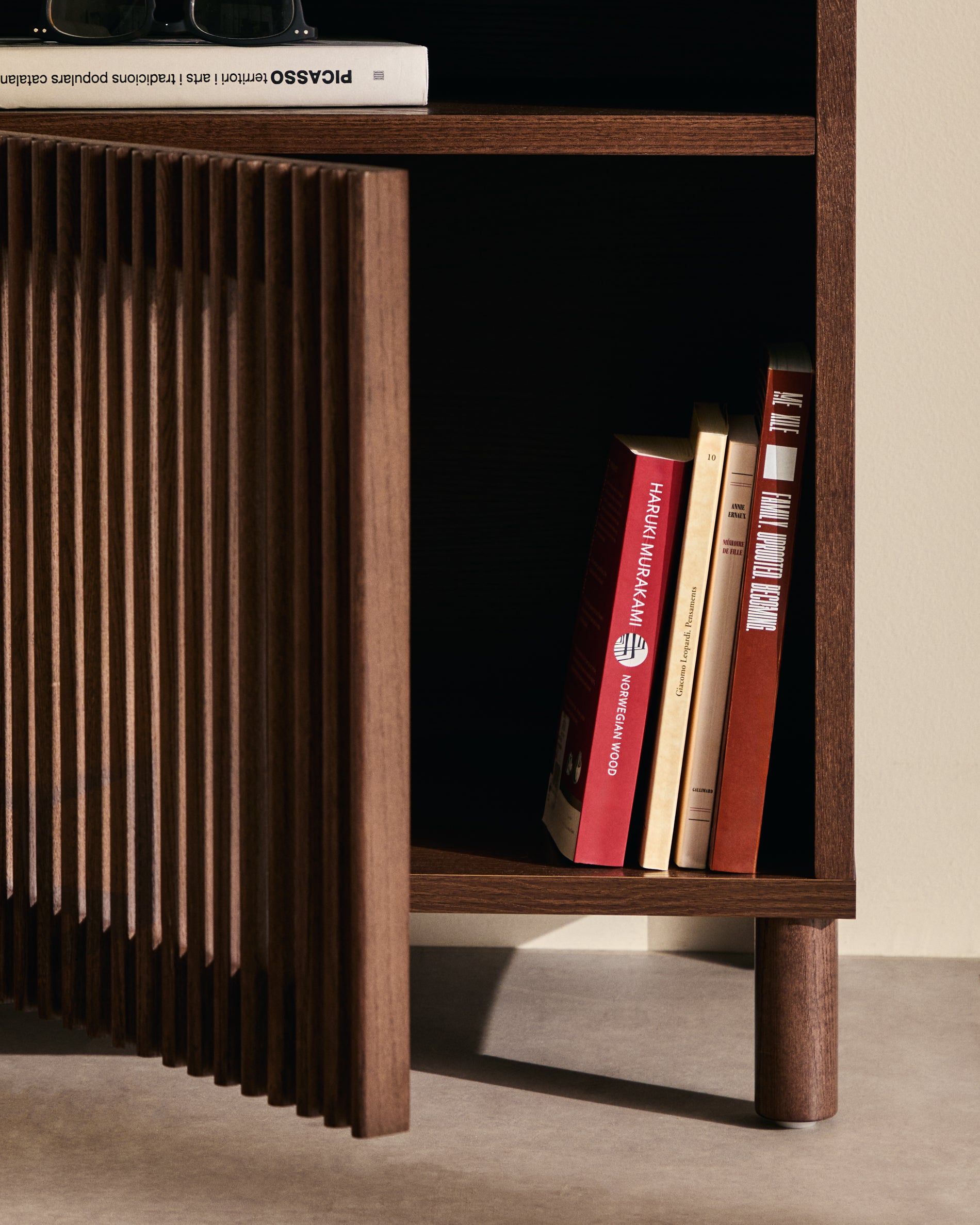 Beyla bedside table in ash veneer and solid ash wood with walnut finish 53 x 62.5cm FSC 100% - Lifestyle