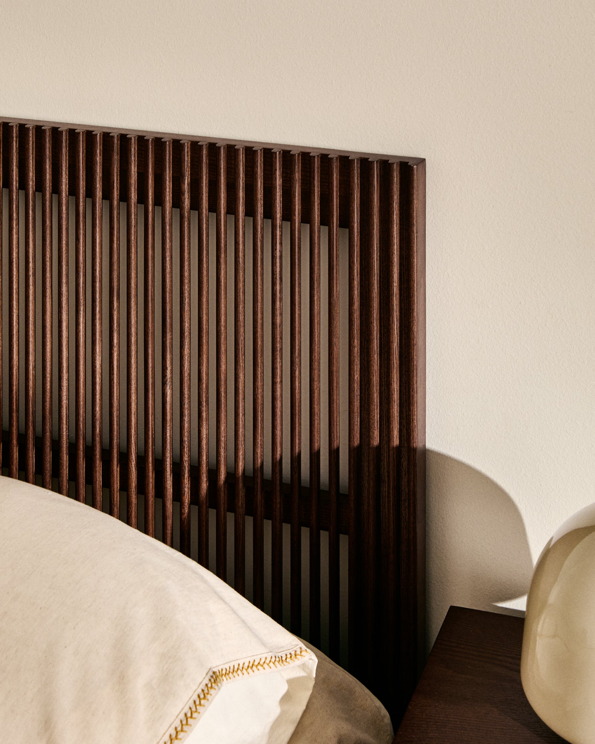 Beyla solid ash wood headboard with walnut finish for 90cm bed FSC 100% - Lifestyle