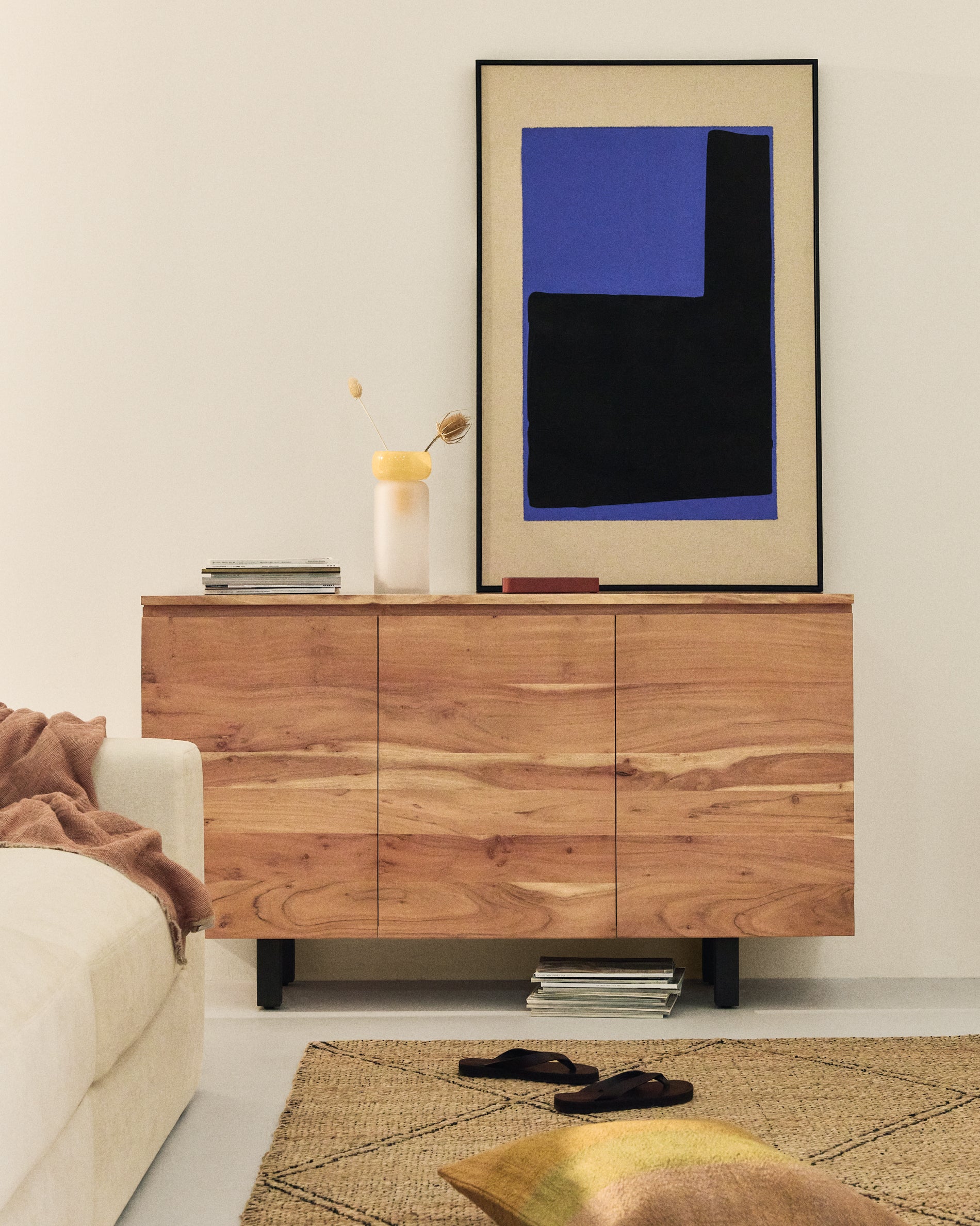 Uxue 3-door sideboard in solid acacia wood with bleached finish 150 x 88cm - Lifestyle