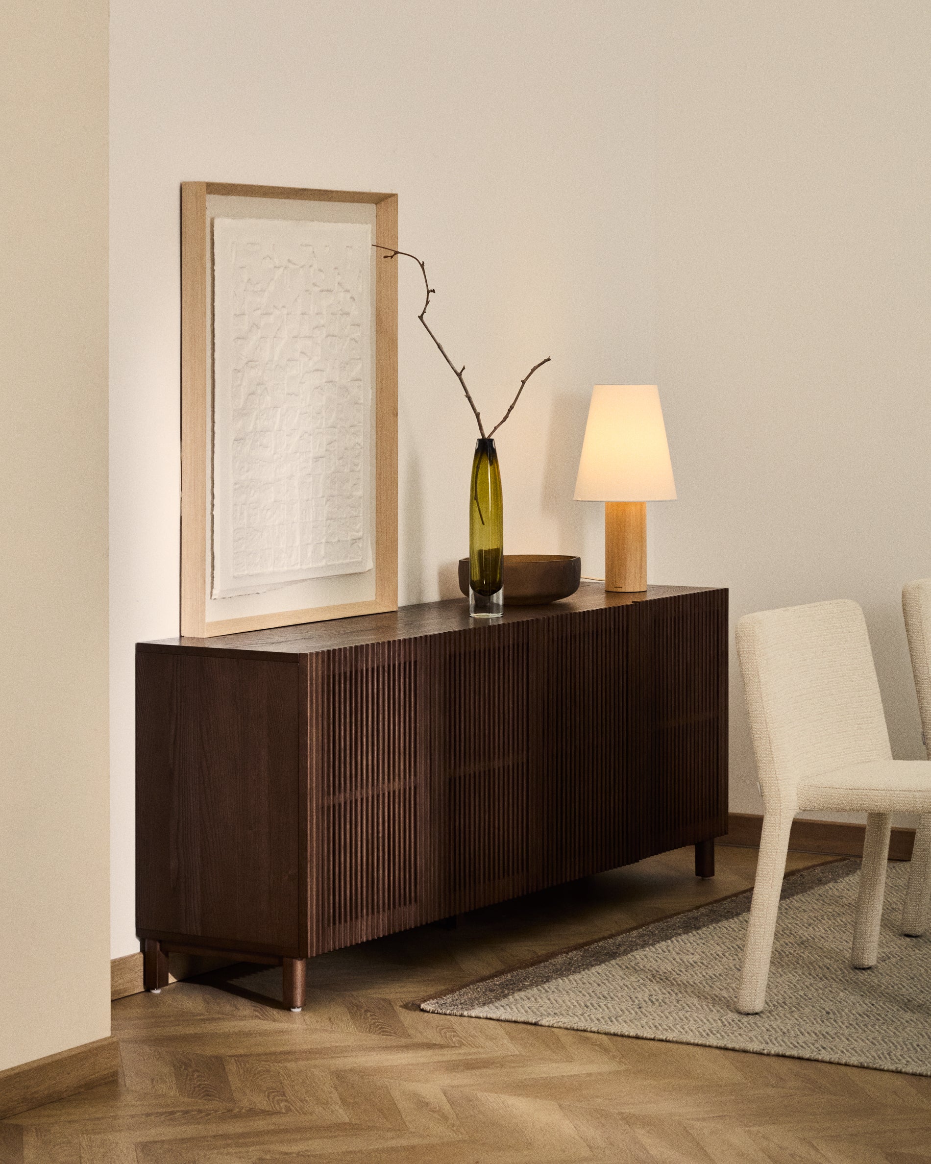Beyla sideboard in ash veneer and solid ash wood with walnut finish 181 x 71.5cm FSC 100% - Lifestyle