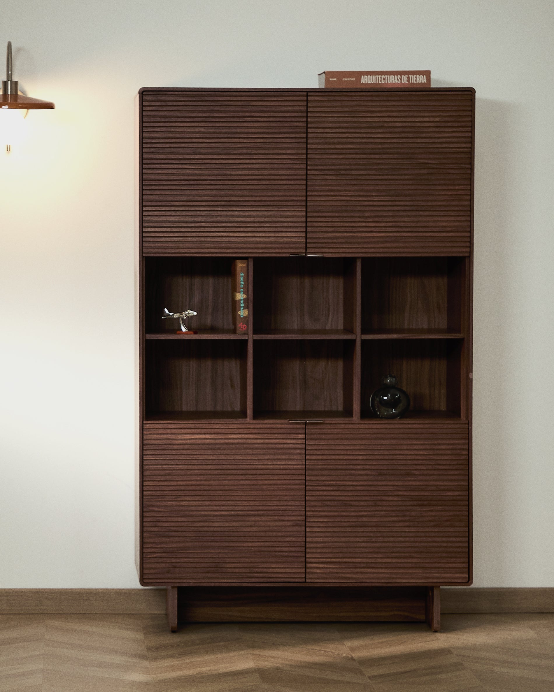 Norlen 4-door tall sideboard in walnut veneer FSC Mix Credit 100 x 163cm - Lifestyle