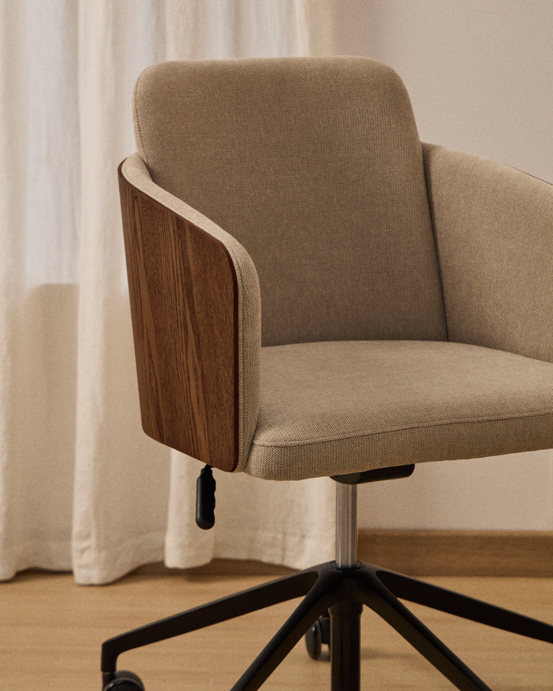 Madai desk chair in brown chenille and ash veneer with walnut finish FSC Mix Credit - Lifestyle