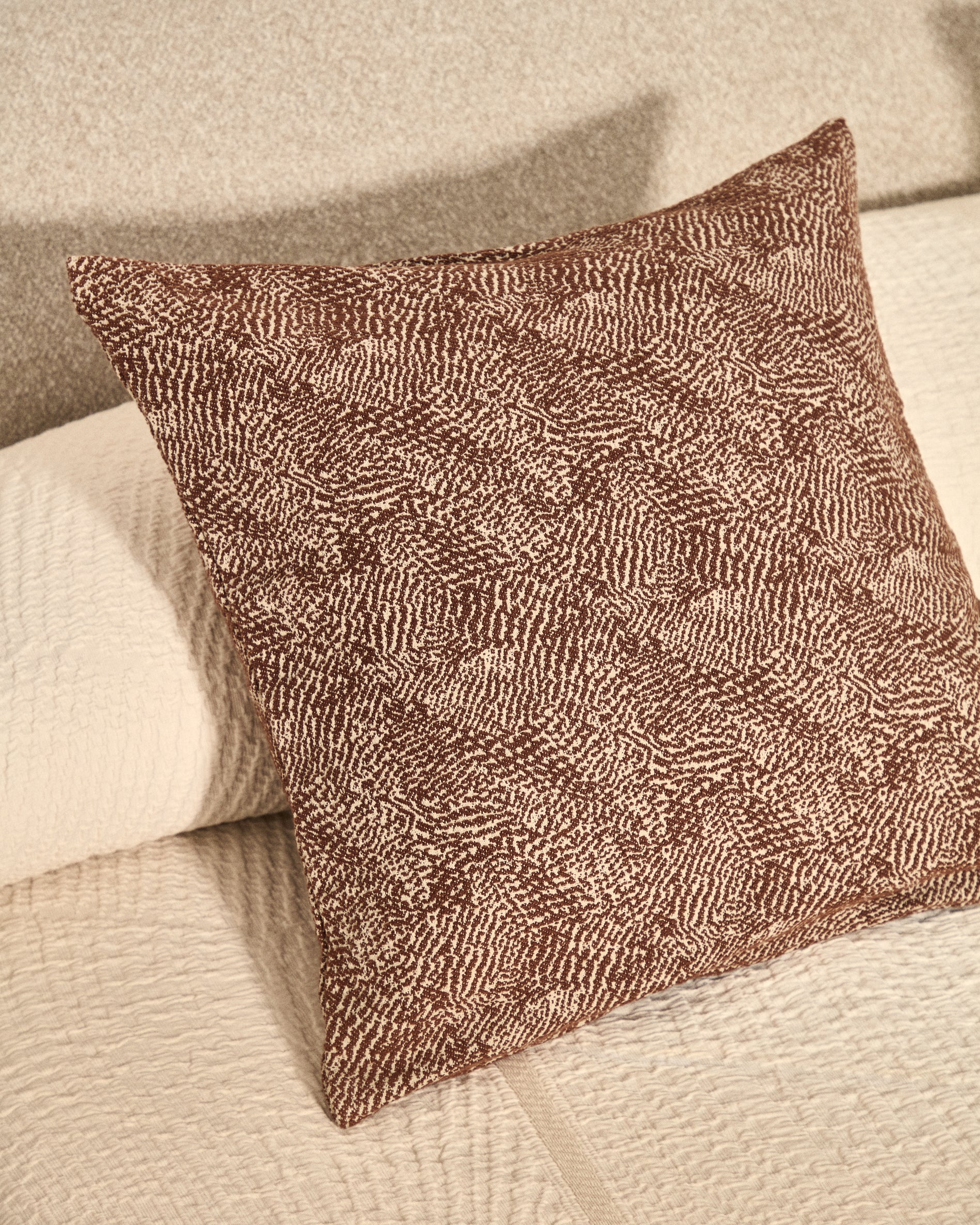 Junie cushion cover in brown and beige cotton jacquard 50 x 50 cm - Lifestyle