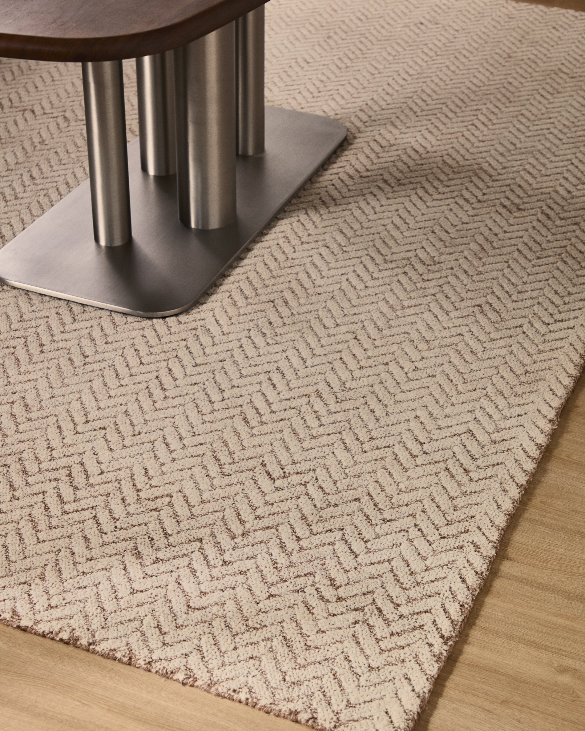 Calira beige woven jacquard wool rug 300 x 200cm - Lifestyle
