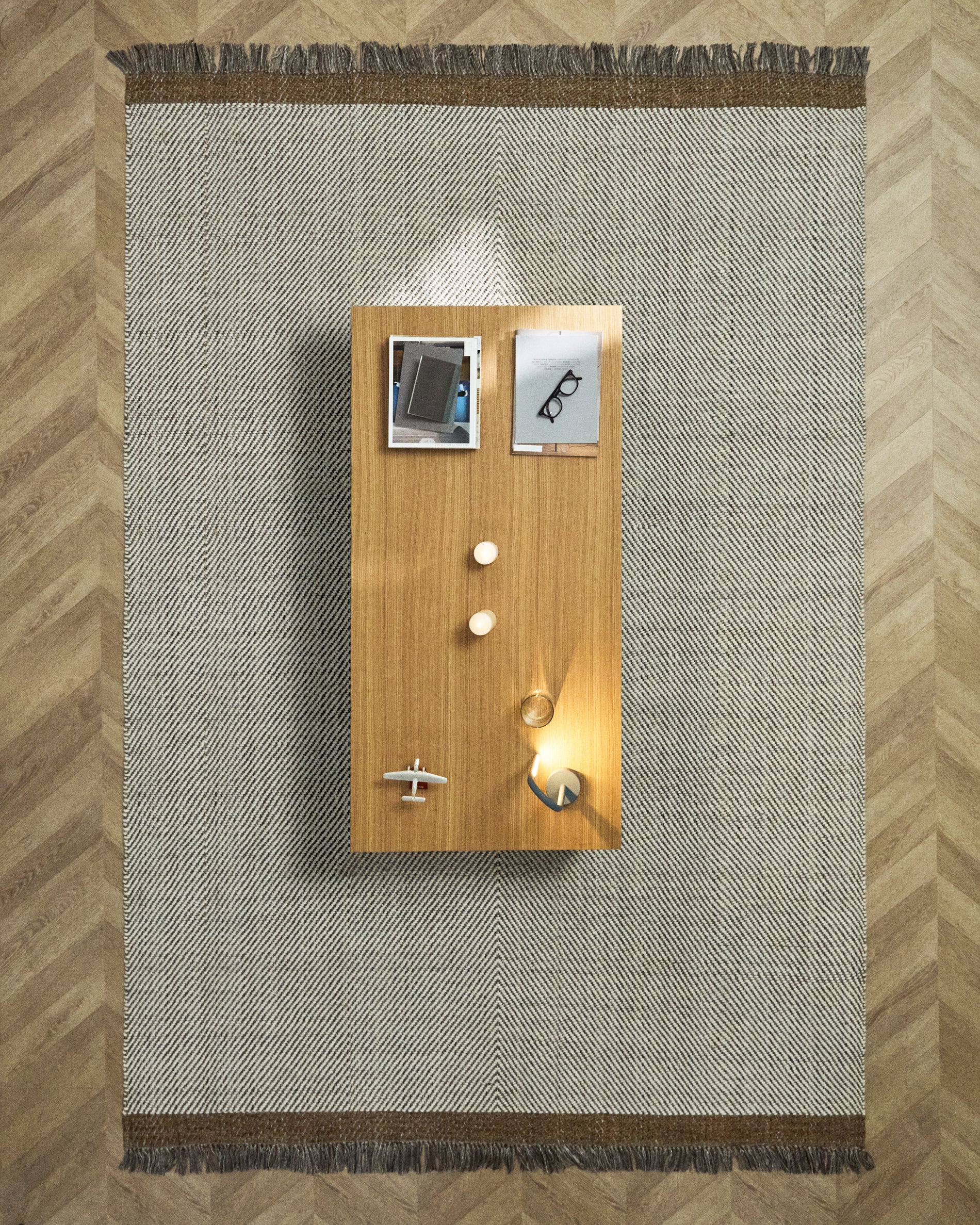 Brina beige herringbone jacquard wool rug 300 x 200cm - Lifestyle