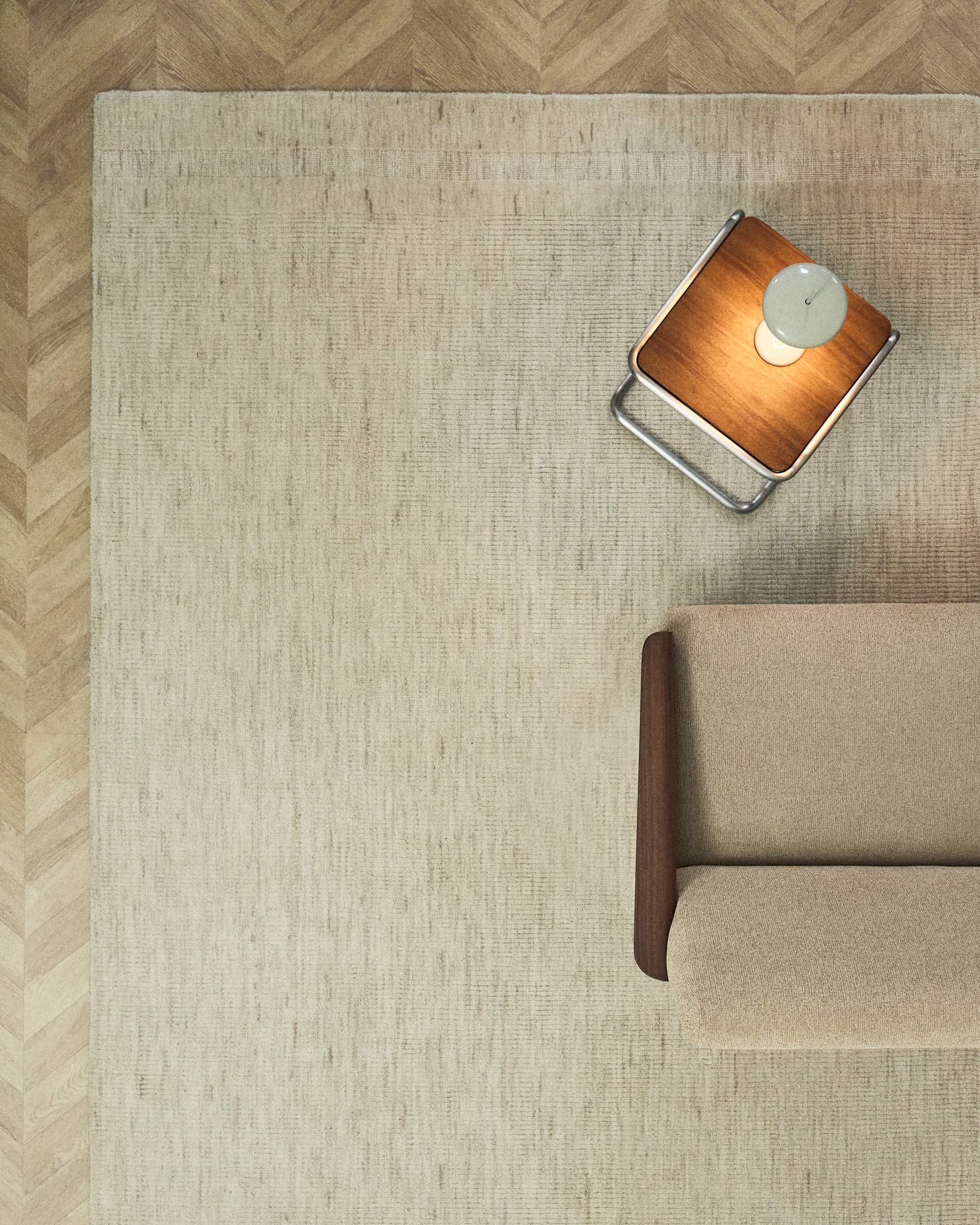 Dalena beige striped jacquard wool rug 300 x 200cm - Lifestyle