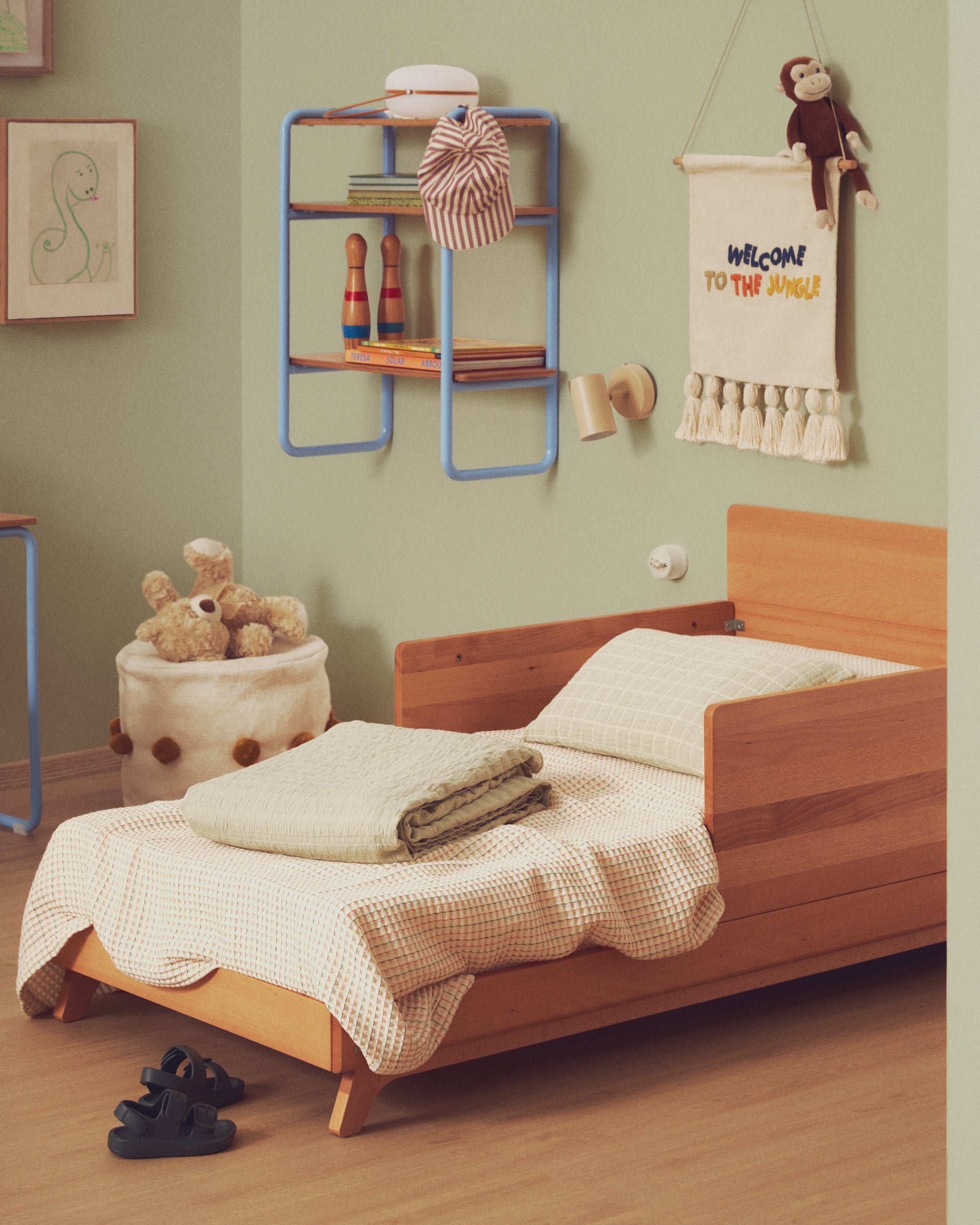 Wufy 100% cotton waffle bedspread in a multicoloured stripe for 90 cm bed - Lifestyle