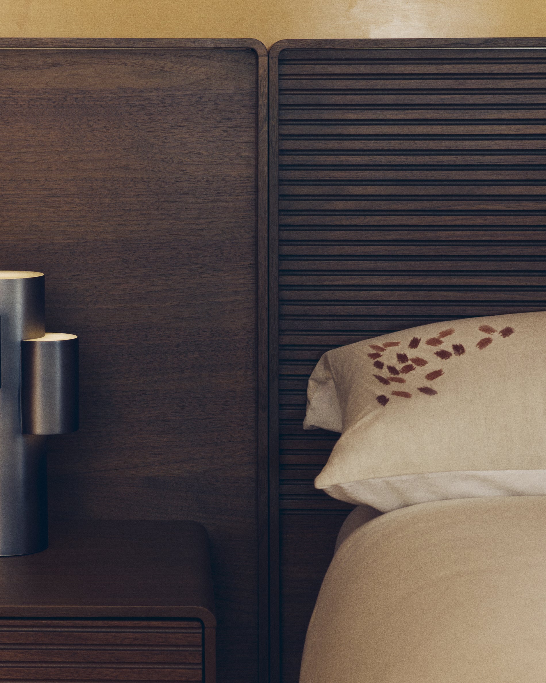 Norlen bed with 2 bedside tables in walnut veneer with dark finish and LED light for 160 x 200cm mattress FSC Mix Credit - Lifestyle