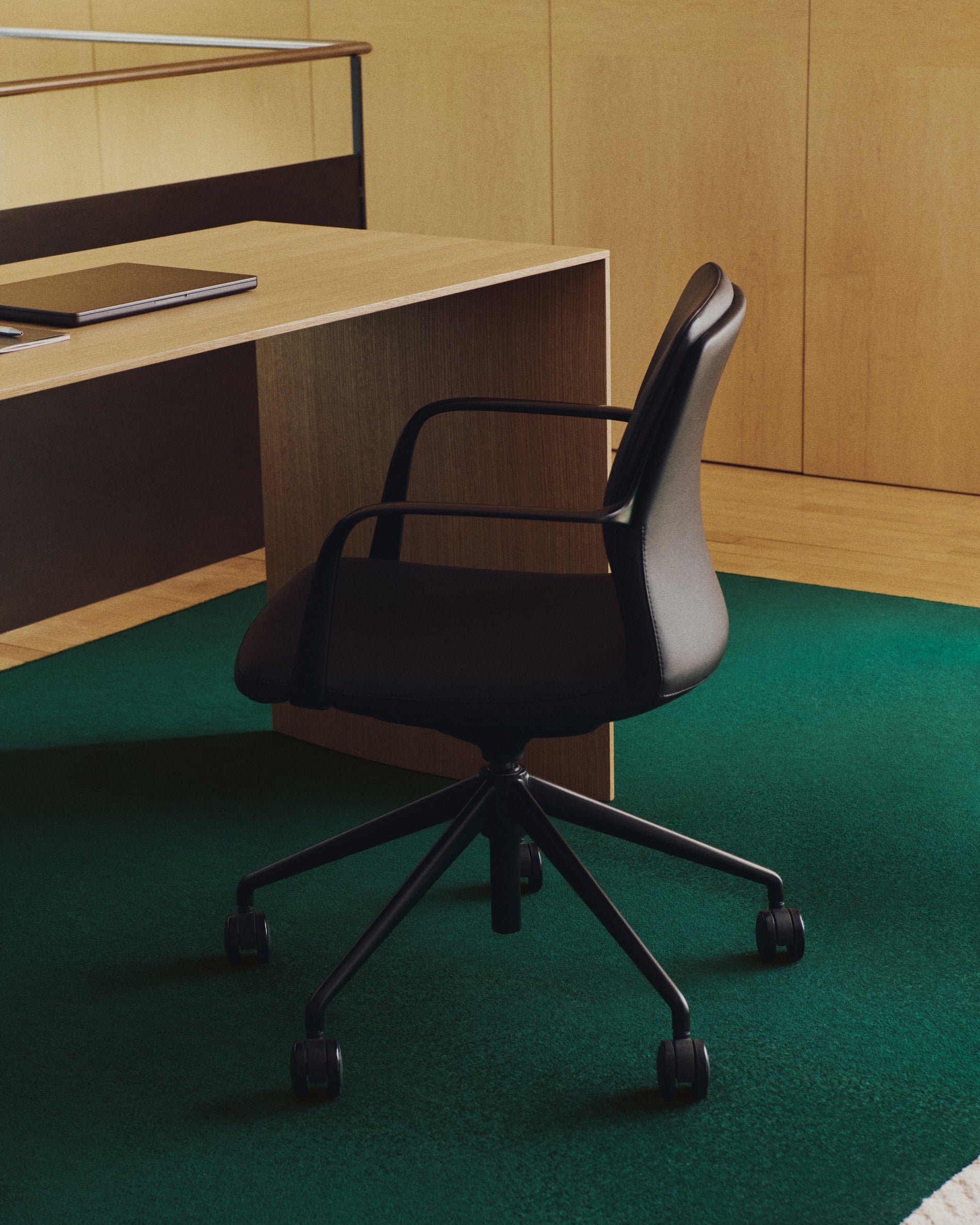 Nerlan desk chair in black faux leather with a black aluminium frame - Lifestyle