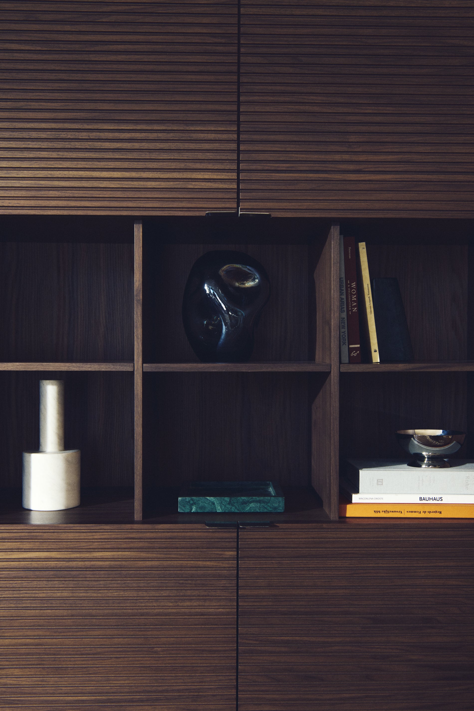 Norlen 4-door tall sideboard in walnut veneer FSC Mix Credit 100 x 163cm - Lifestyle