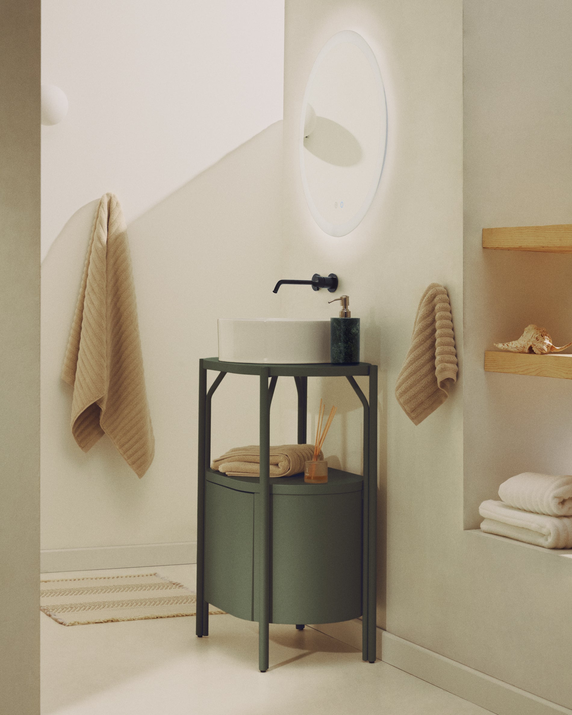 Arely bathroom vanity unit with steel structure and green lacquered MDF 60 x 40cm - Lifestyle