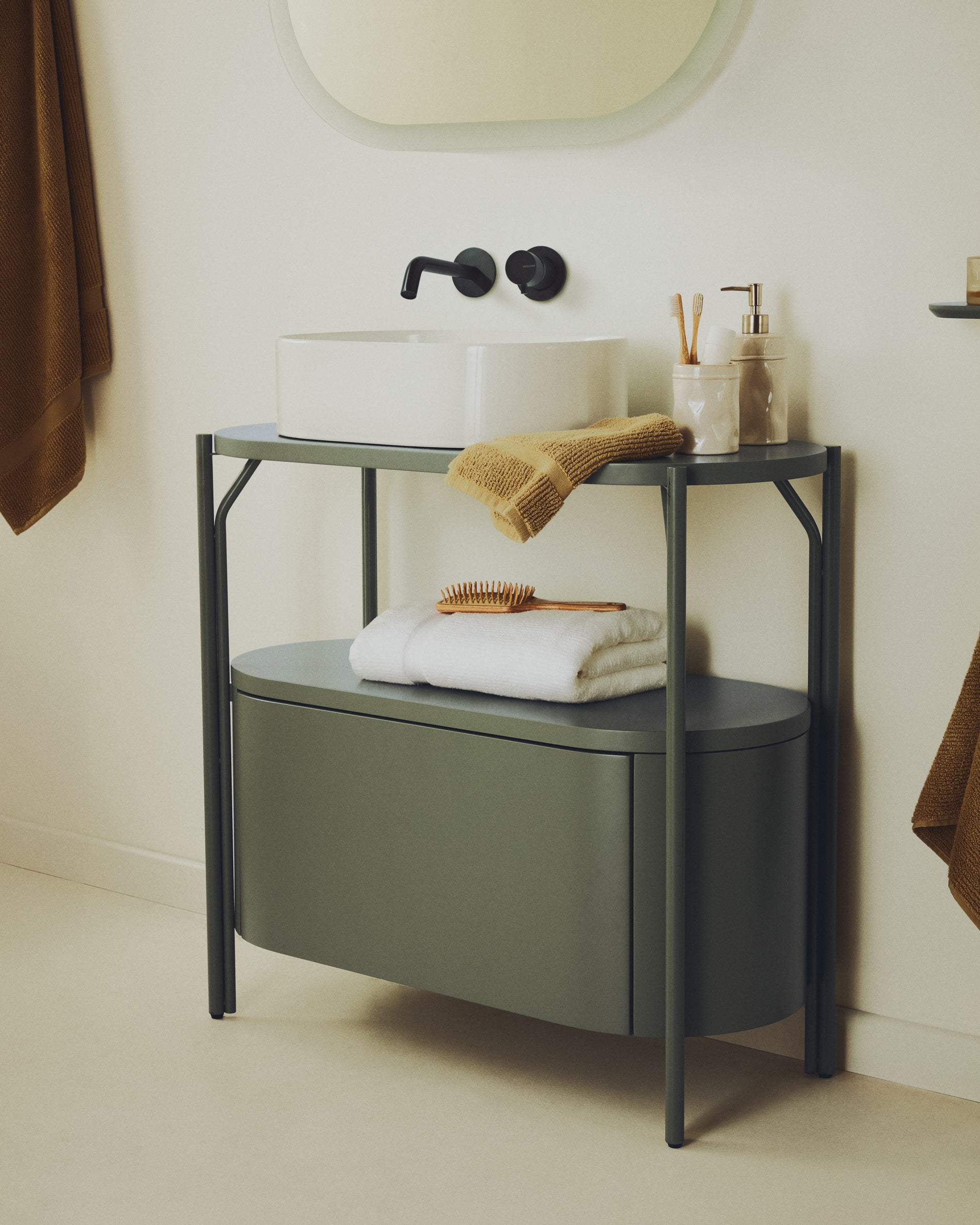 Arely bathroom vanity unit with steel structure and green lacquered MDF 90 x 40cm - Lifestyle