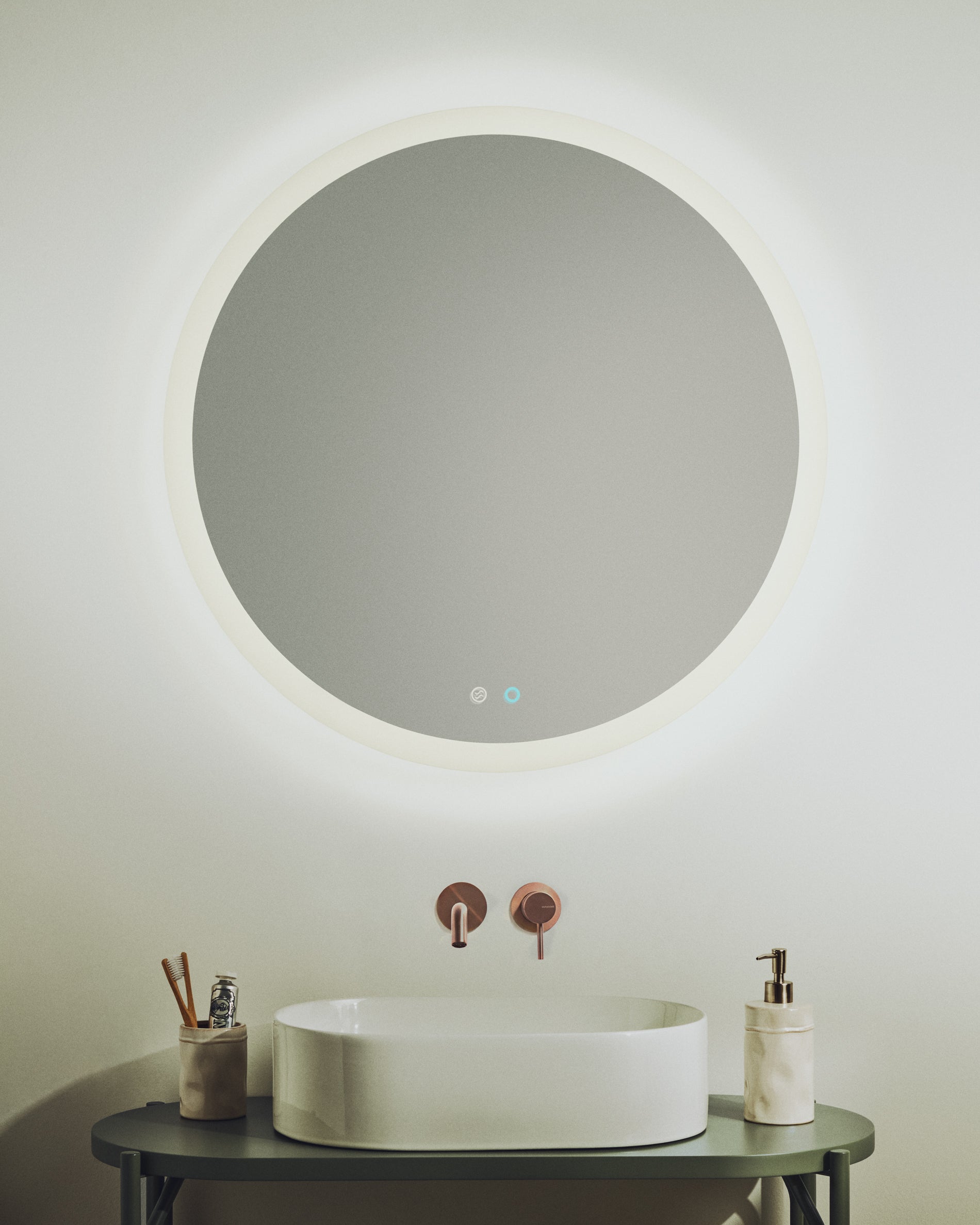 Mervi round bathroom mirror with LED light and anti-fog Ø 60cm - Lifestyle
