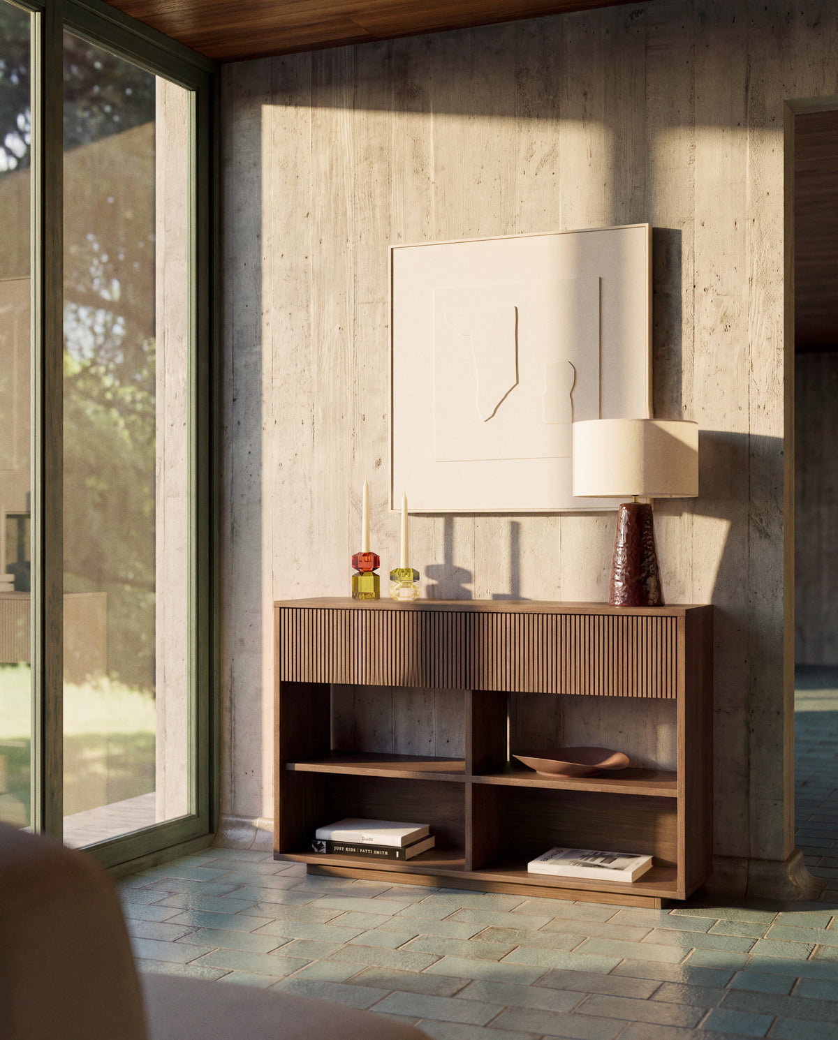 Helvine ash veneer console table with walnut finish 120 x 30 cm FSC 100% - Lifestyle