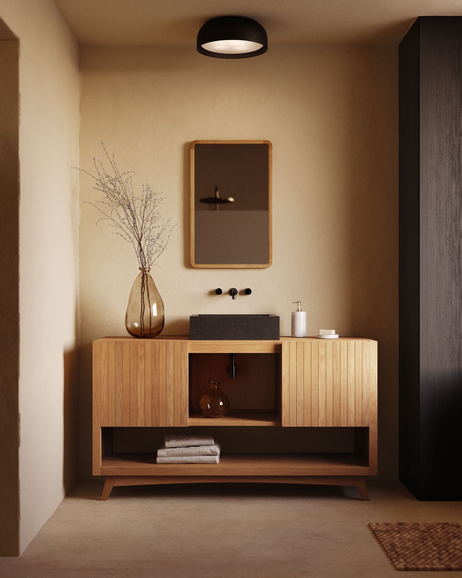 Kuveni bathroom furniture in solid teak wood with a natural finish,  140 x 50 cm - Lifestyle