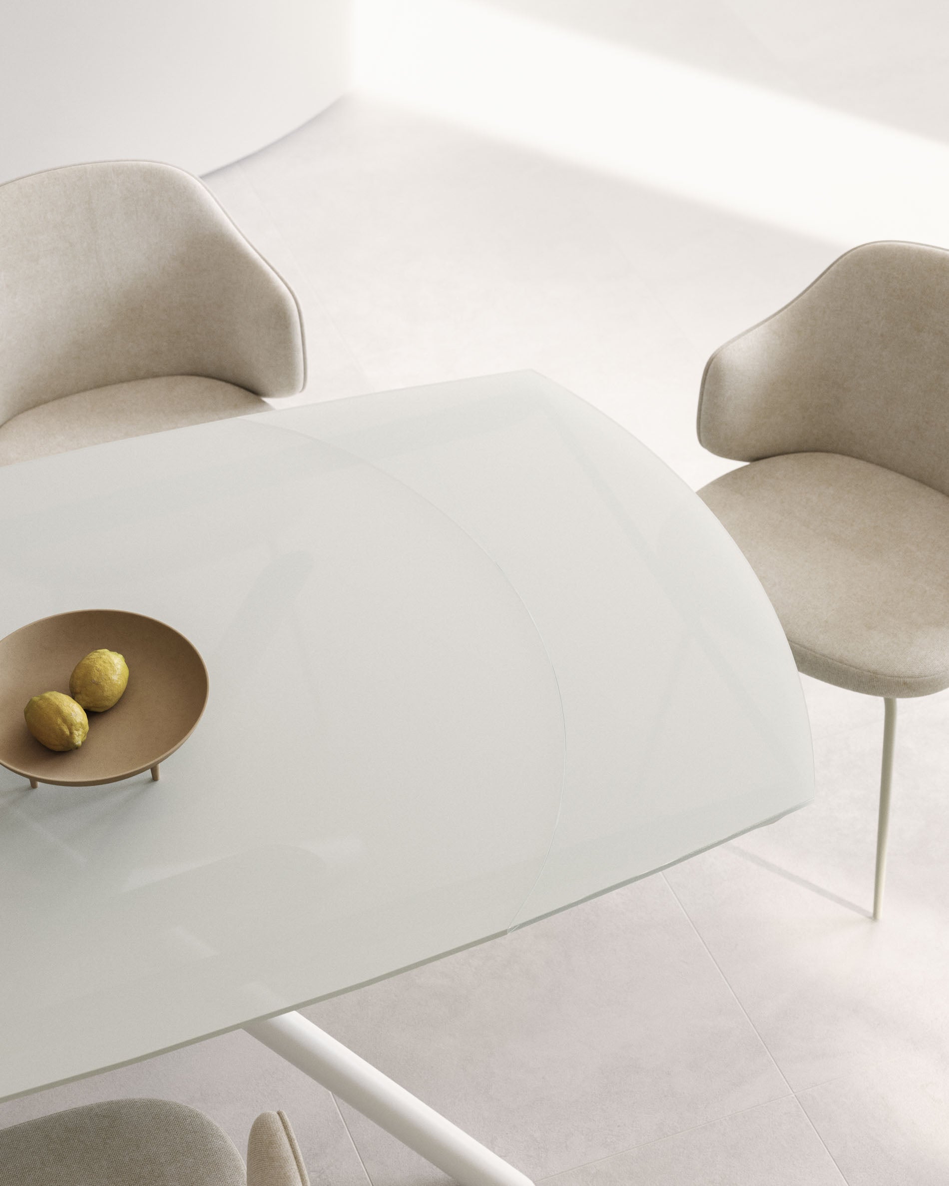 Yodalia extendable round table in glass and MDF with steel legs in white, 130 (190) x 100 cm - Lifestyle