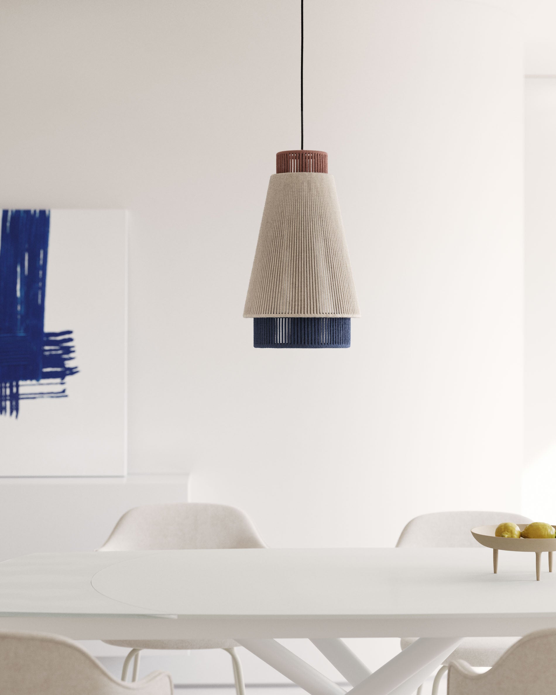 Yuvia cotton ceiling lamp with a beige, blue, and terracotta finish - Lifestyle