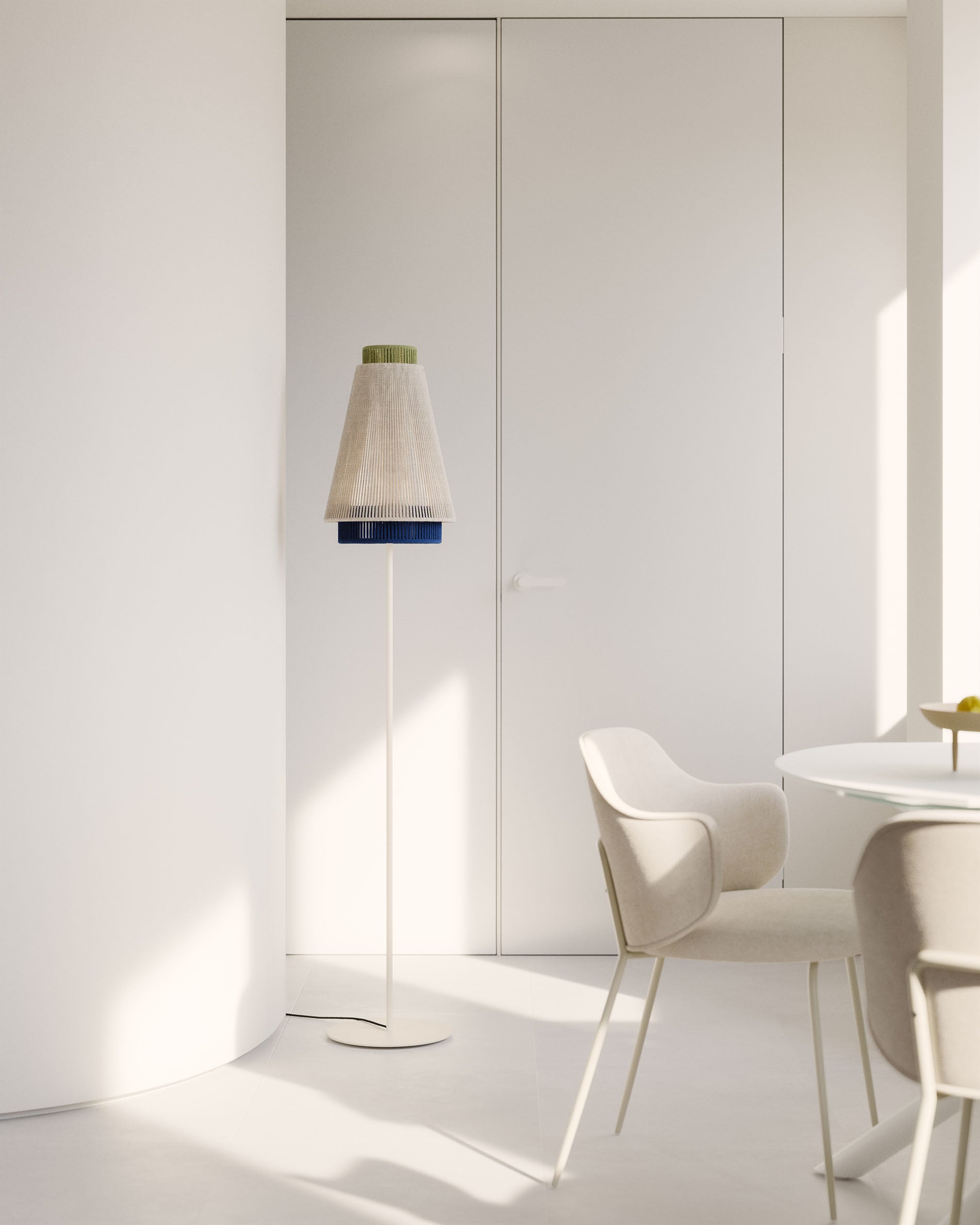 Yuvia cotton floor lamp with a beige and blue finish - Lifestyle
