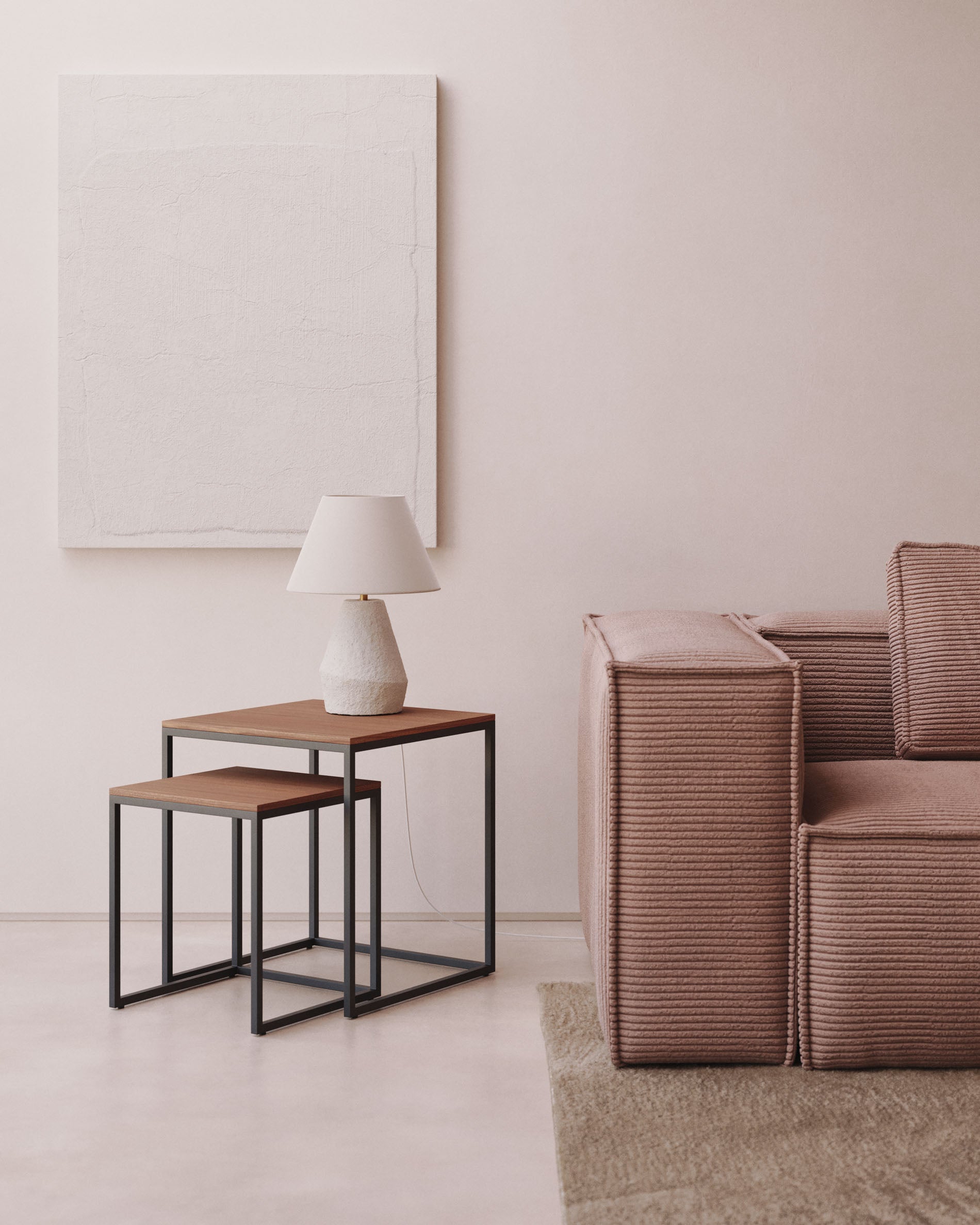 Yoana set of 2 nesting side tables with a walnut veneer and black painted metal structure - Lifestyle