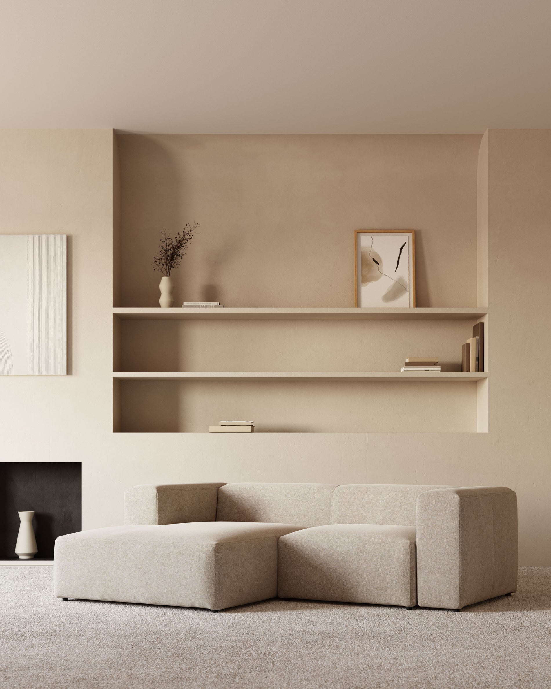 Blok 2-seater beige chenille left chaise longue sofa 240cm FSC Mix Credit - Lifestyle