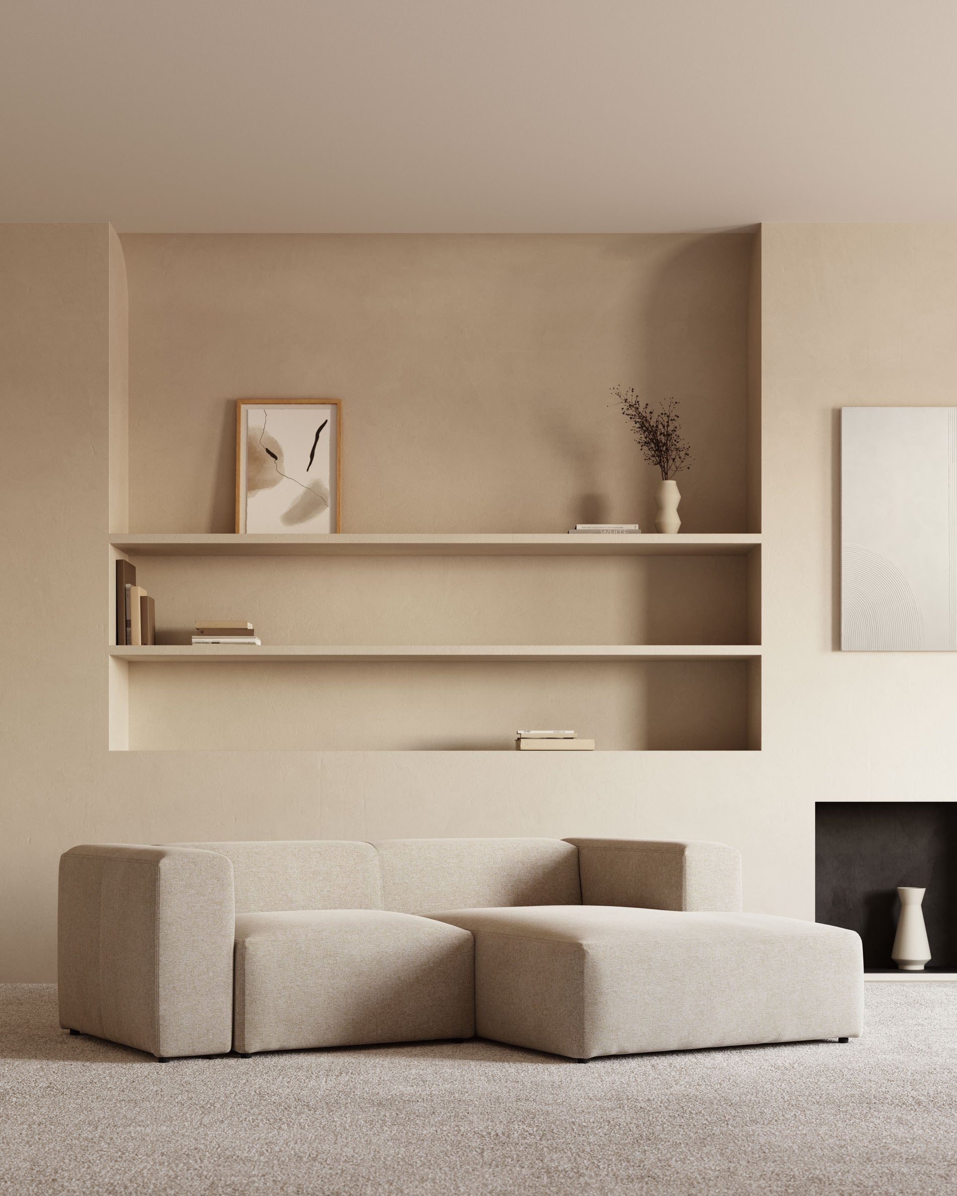 Blok 2-seater beige chenille right chaise longue sofa 240cm FSC Mix Credit - Lifestyle