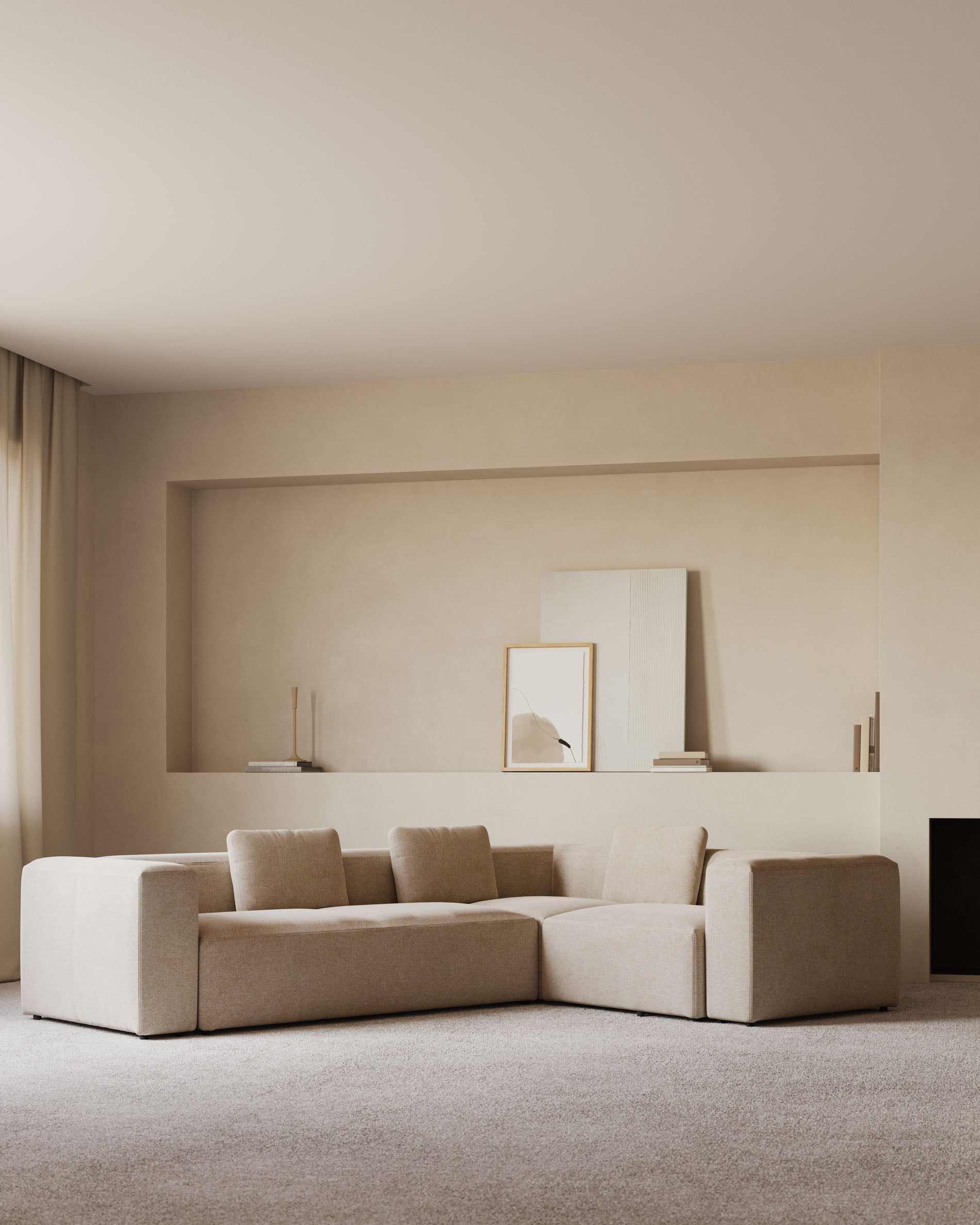 Blok 4 seater corner sofa in beige, 320 x 230 cm / 230 x 320 cm - Lifestyle