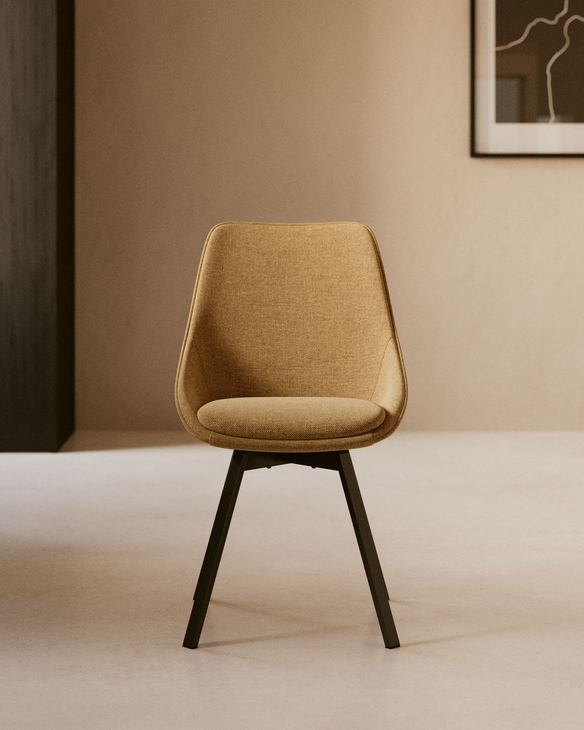 Jenna mustard swivel chair with steel legs with black finish FSC 100% - Lifestyle
