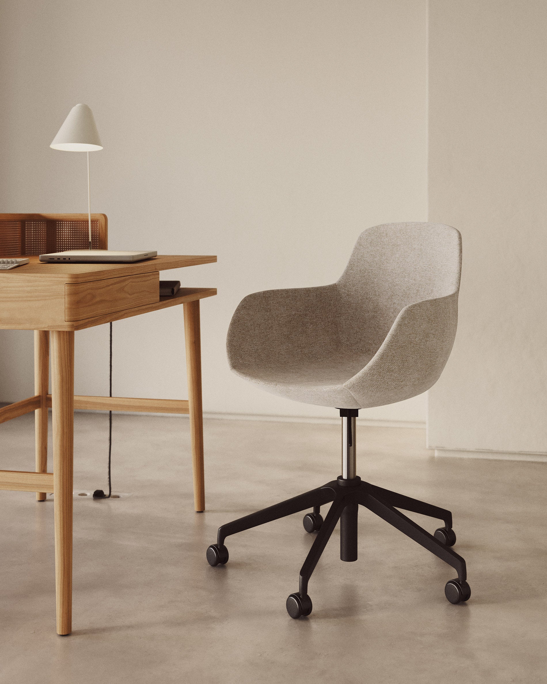 Tissiana desk chair in brown faux leather and aluminium with matte black finish - Lifestyle
