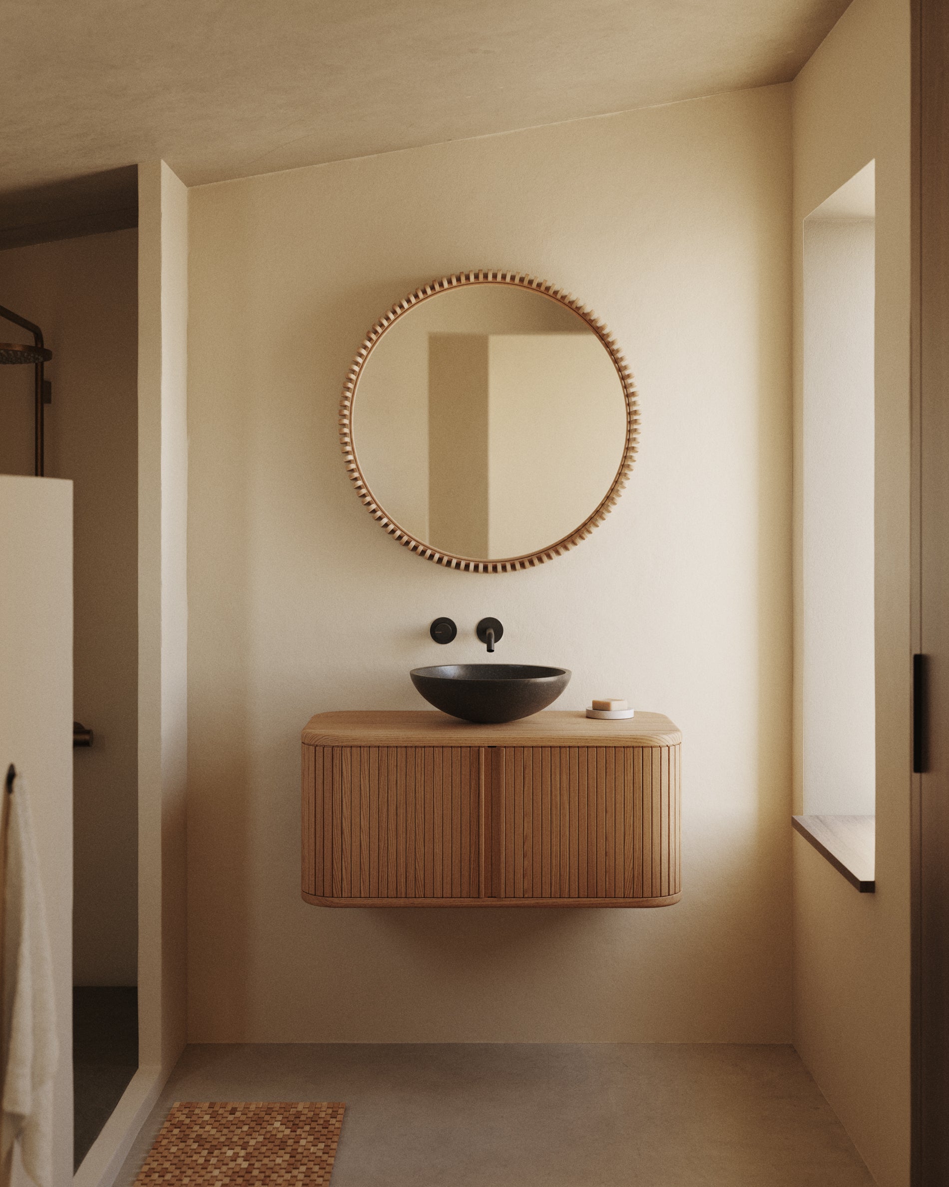 Polke Teak Wood Mirror Ø 80 cm - Lifestyle