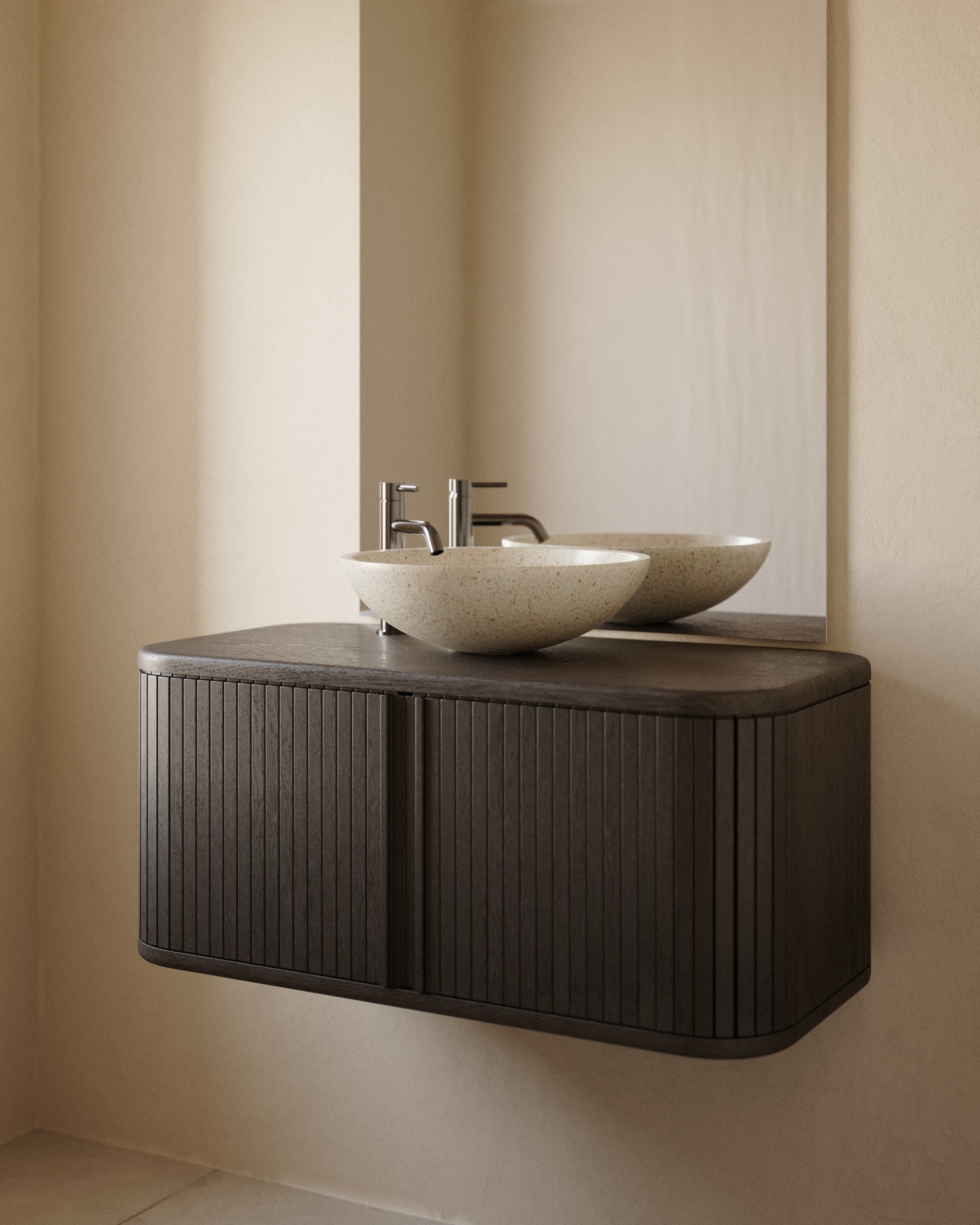 Mailen bathroom cupboard in ash veneer in a dark finish, 90 x 45 cm - Lifestyle