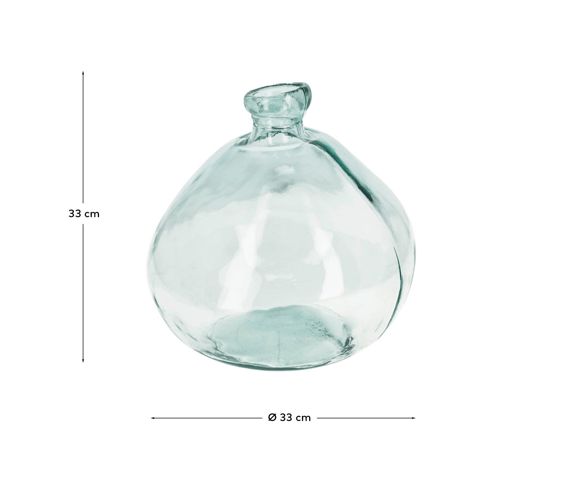 Brenna vase in 100% recycled transparent glass, 33 cm - Measurements