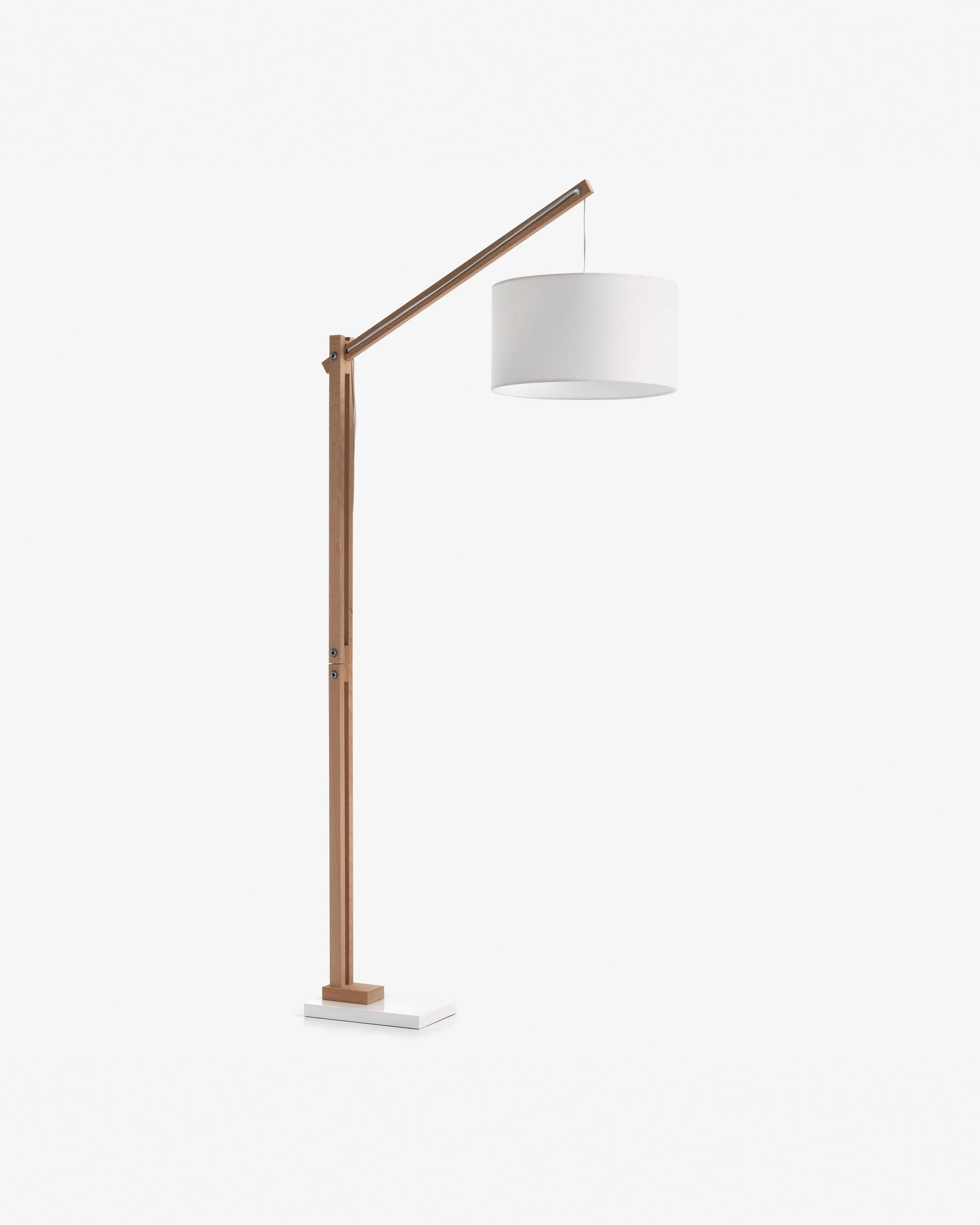 Riaz floor lamp in beech wood with white lampshade - Product View