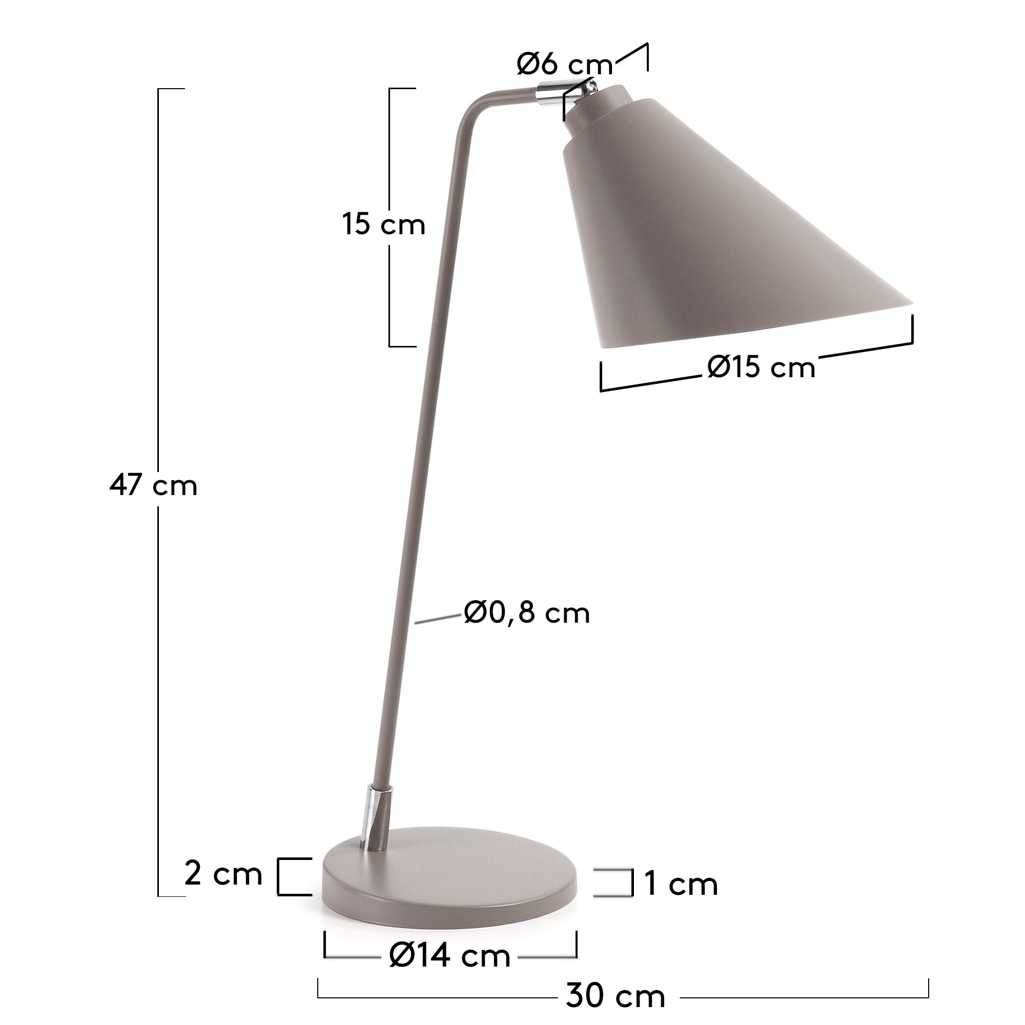 Tipir table lamp in steel with grey finish - Measurements