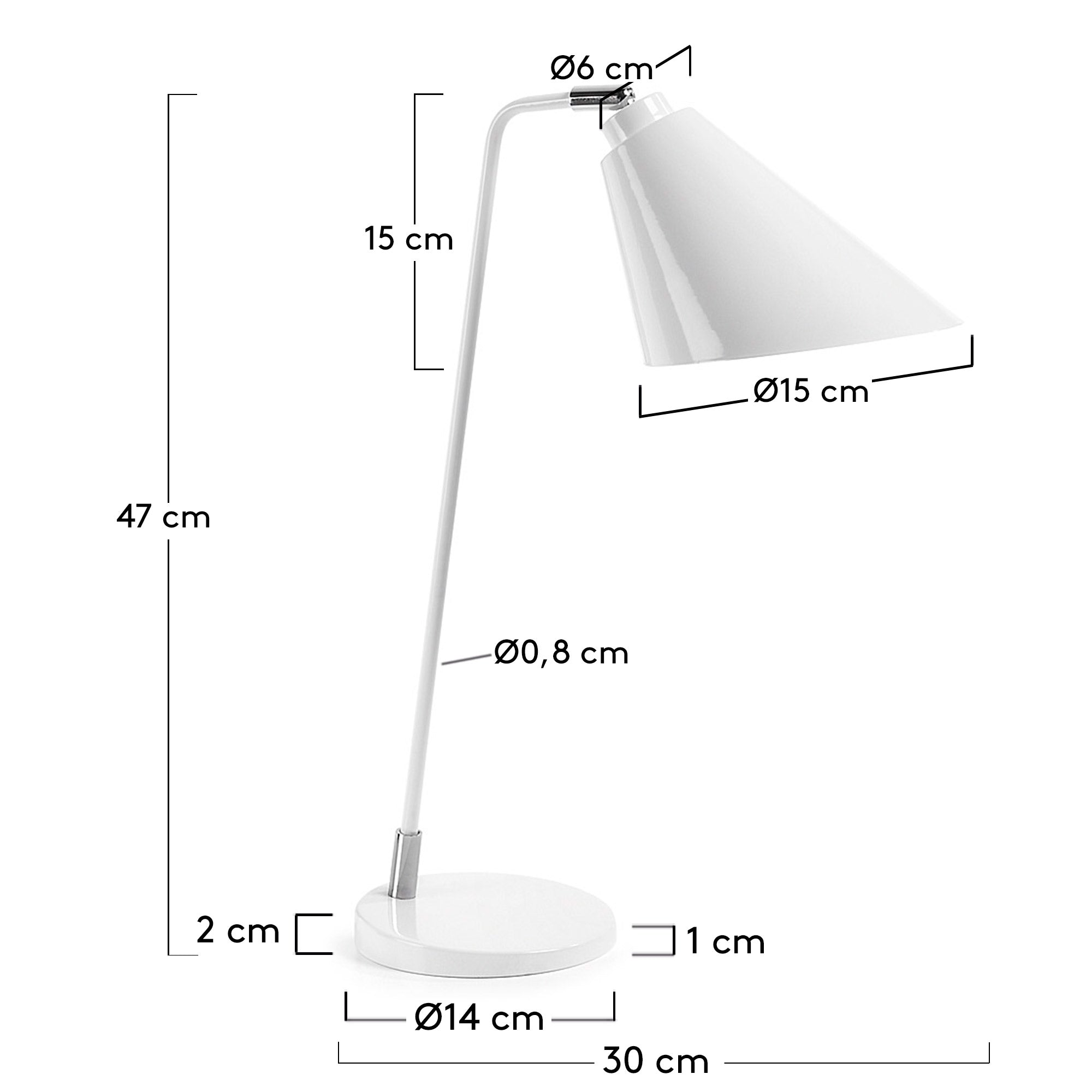 Tipir table lamp in steel with white finish - Measurements