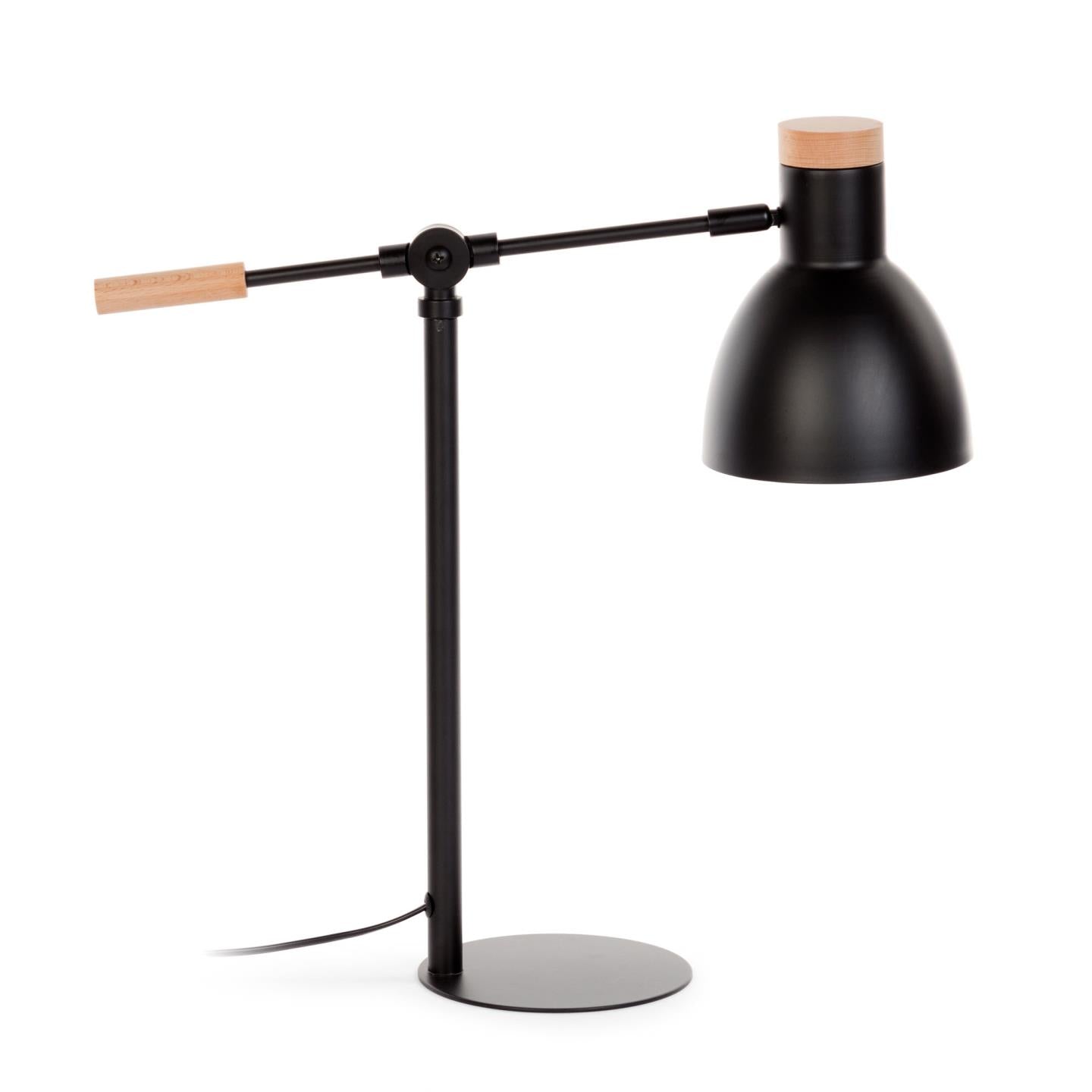Tescarle table lamp in beech wood and steel with black finish - Product Image