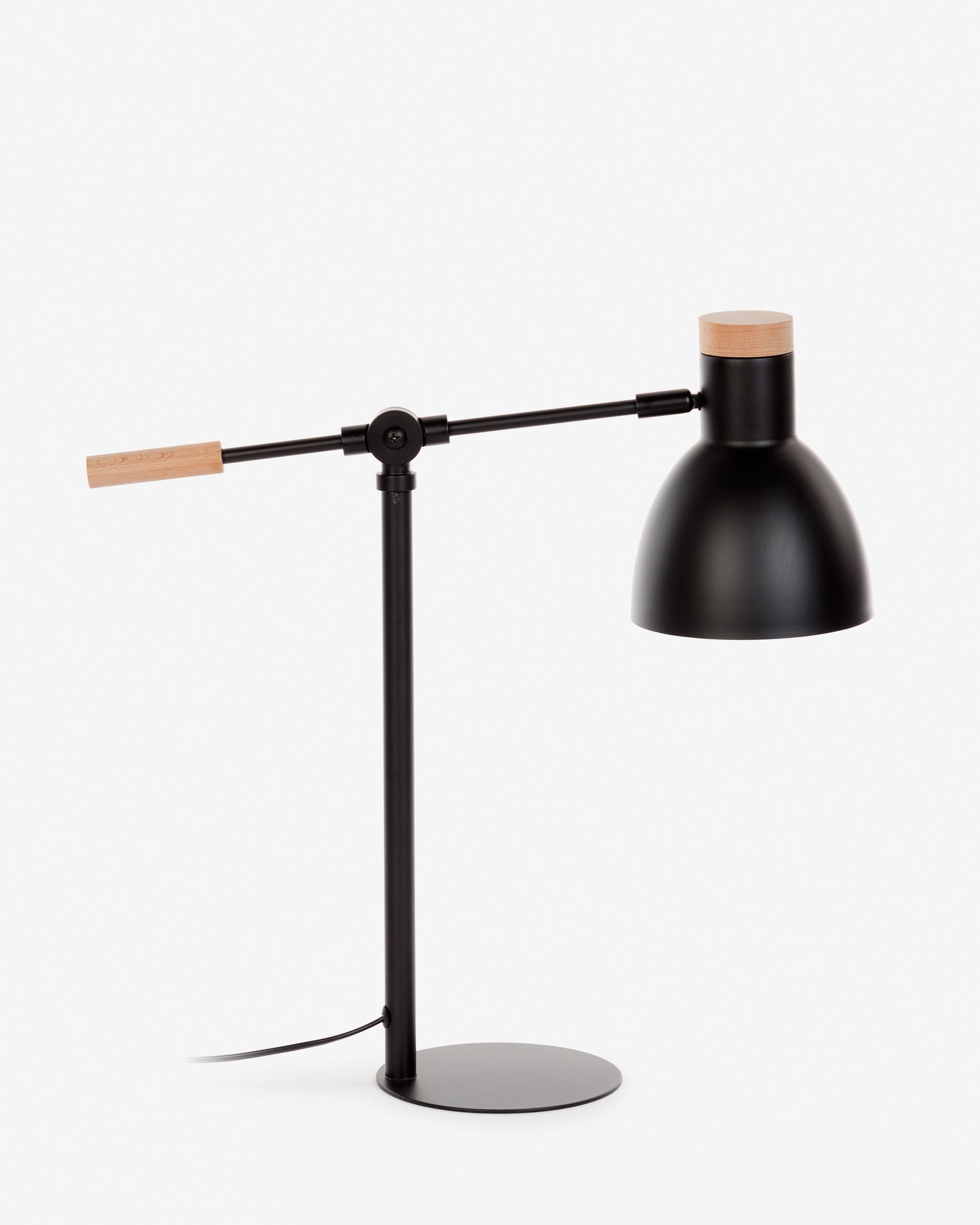 Tescarle table lamp in beech wood and steel with black finish - Product View