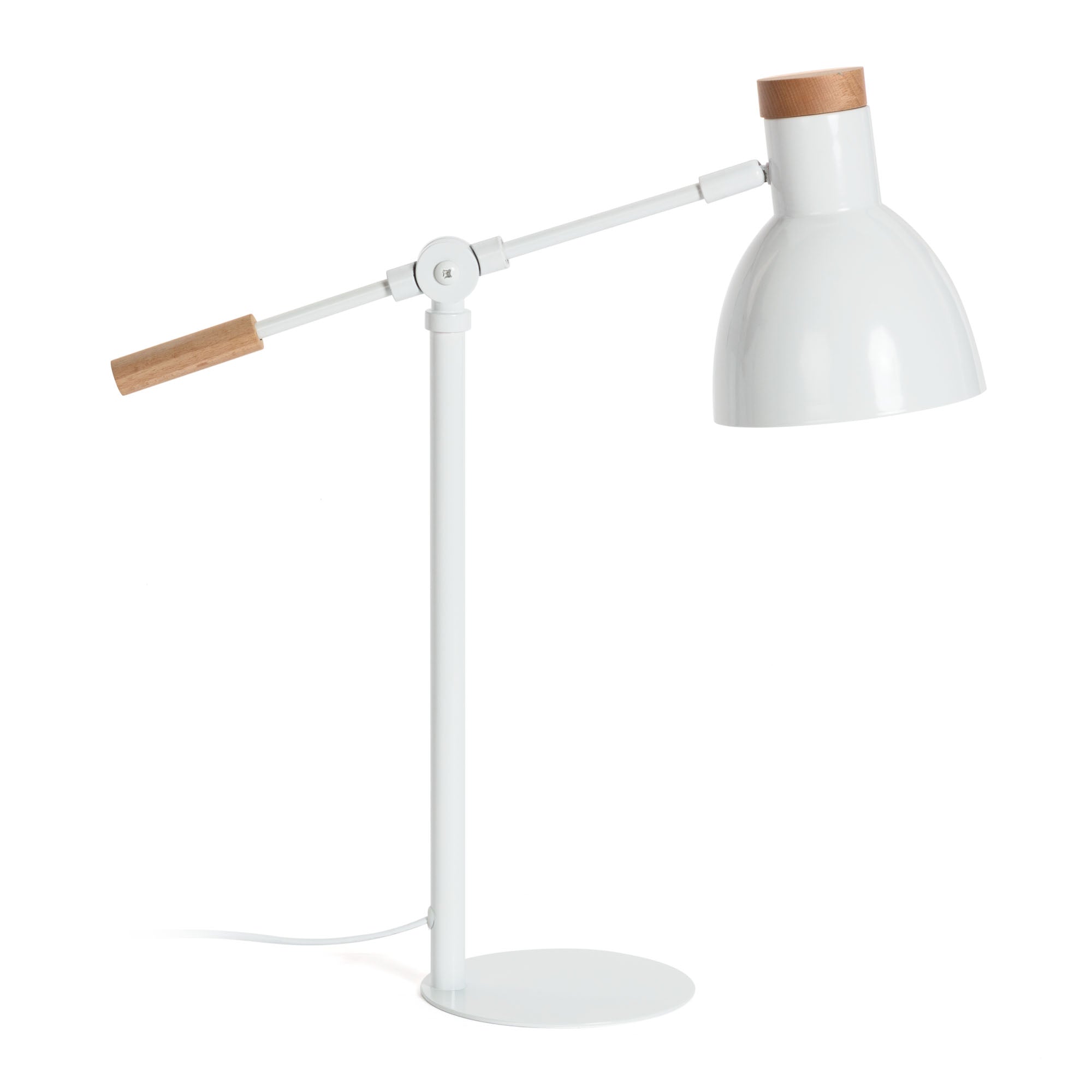 Tescarle table lamp in beech wood and steel with white finish - Product Image